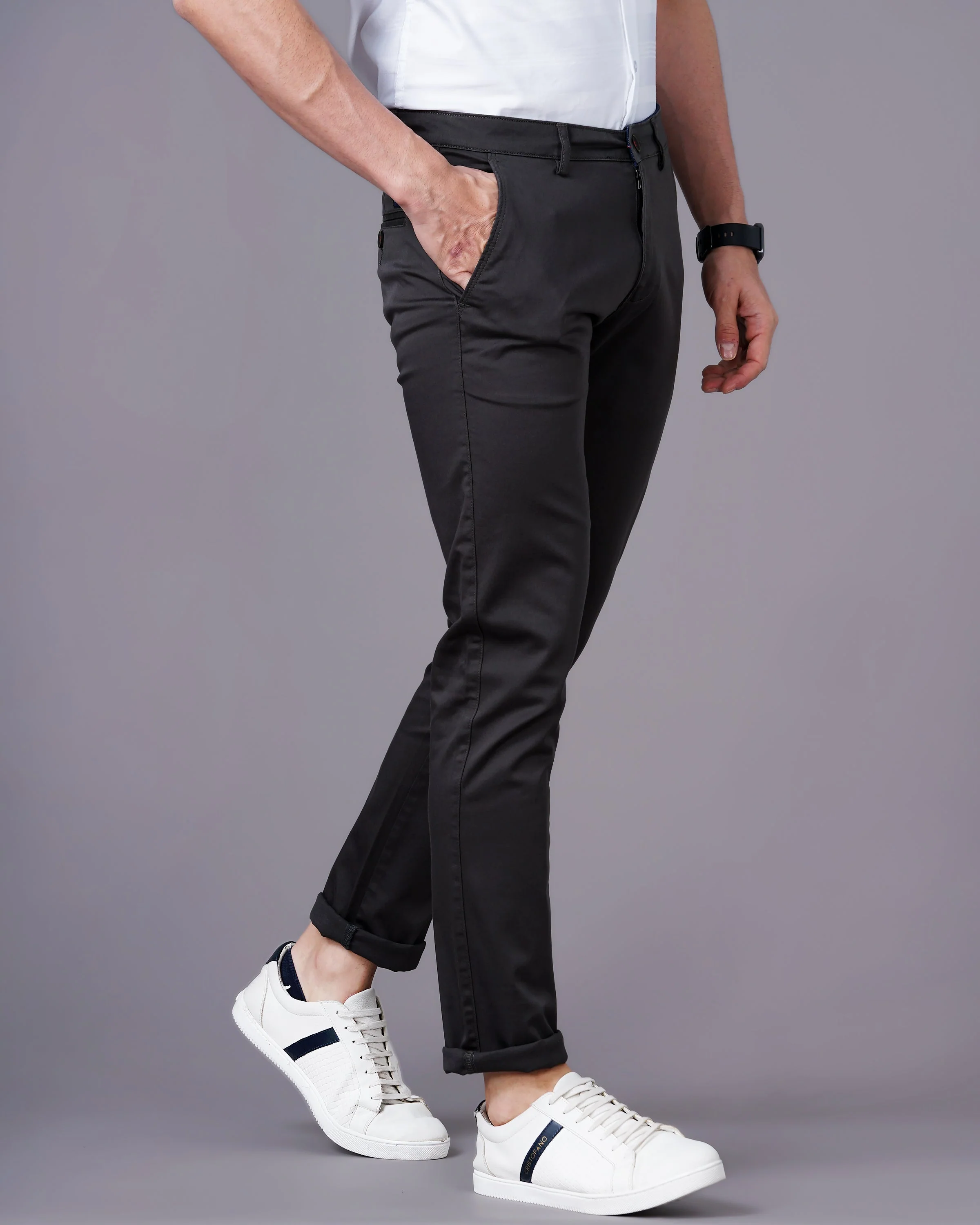 Men Twill Dark Grey Chinos - Image 2