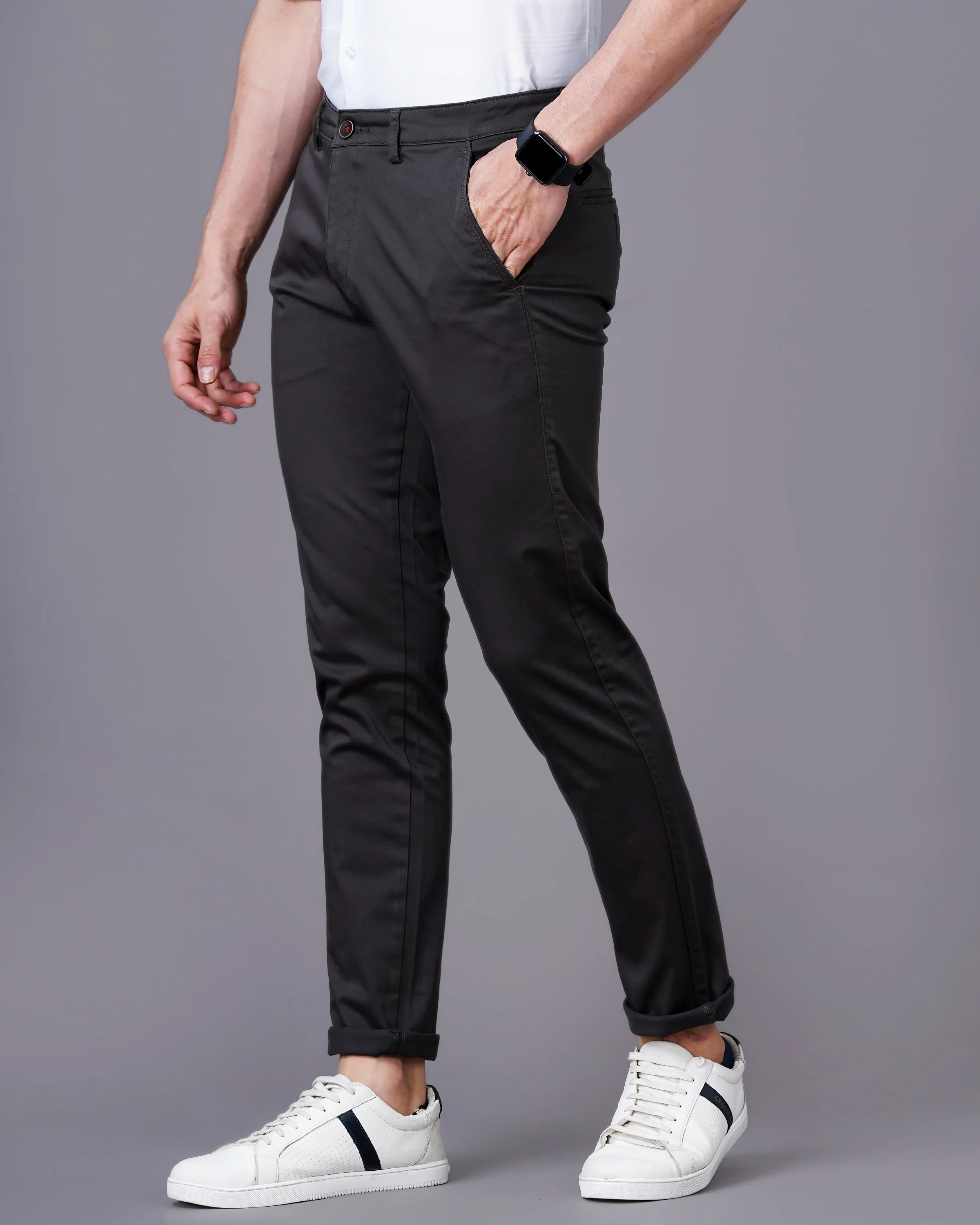 Men Twill Dark Grey Chinos - Image 4