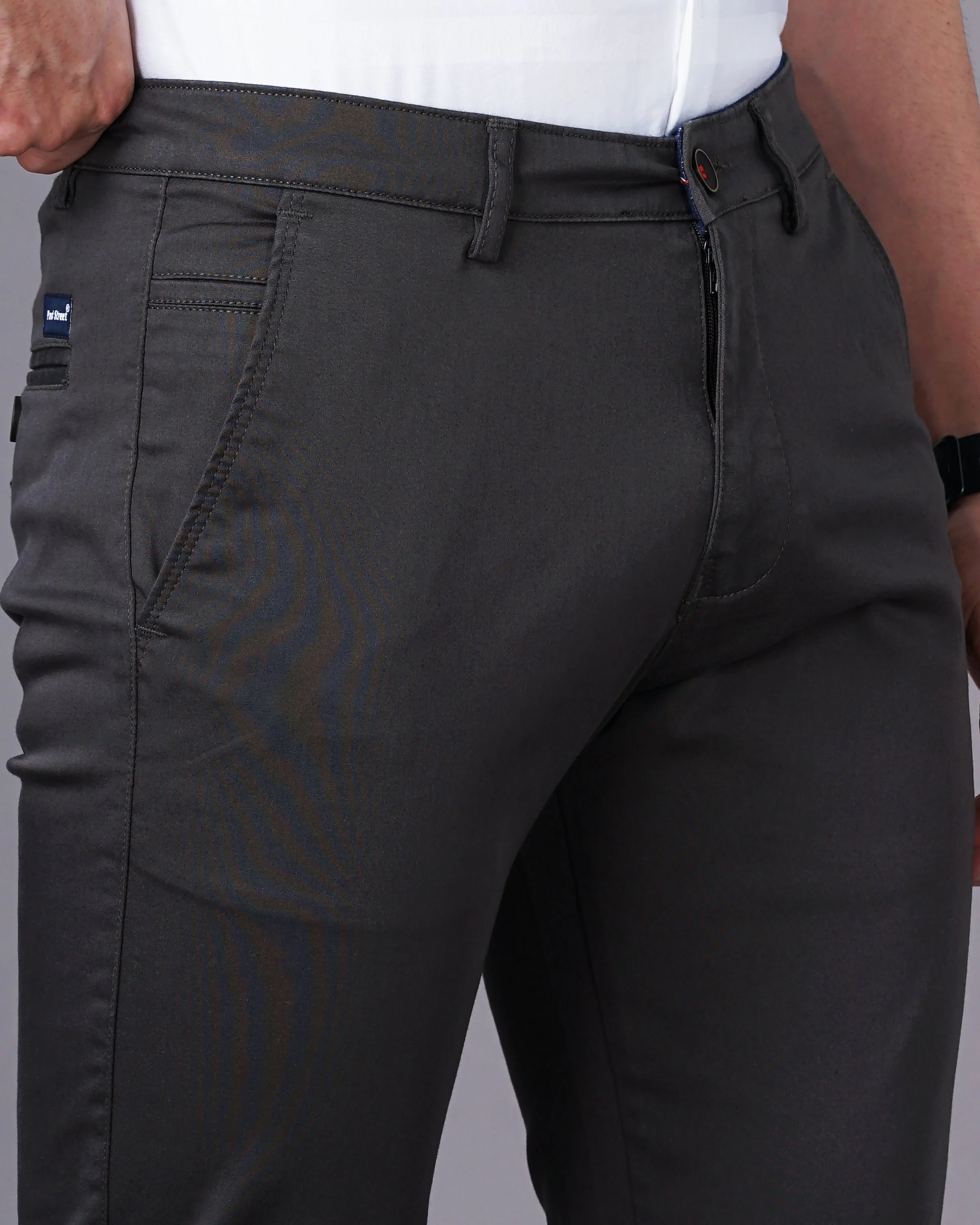 Men Twill Dark Grey Chinos - Image 5
