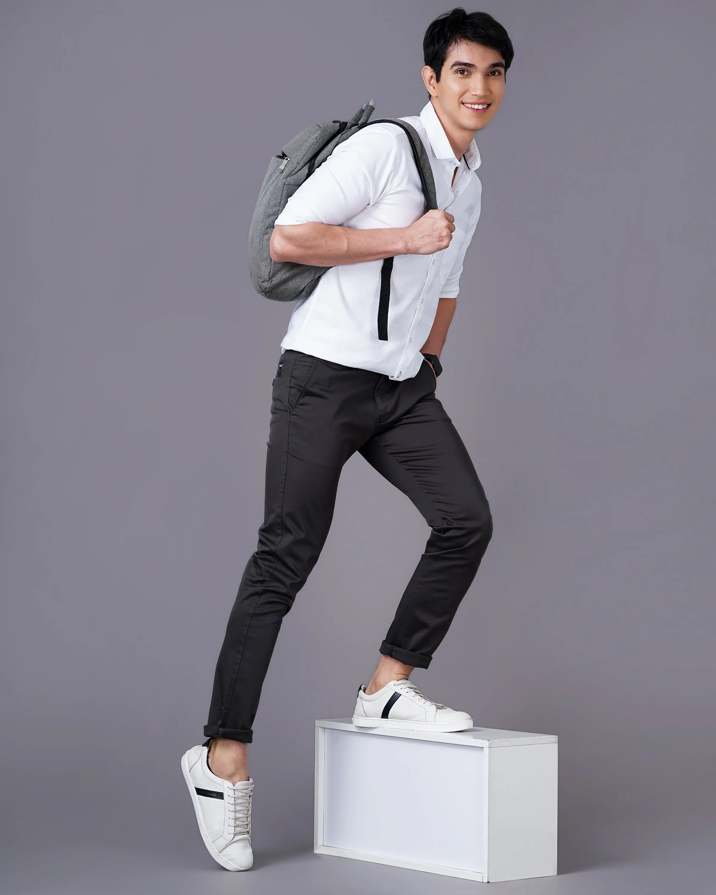 Men Twill Dark Grey Chinos - Image 6