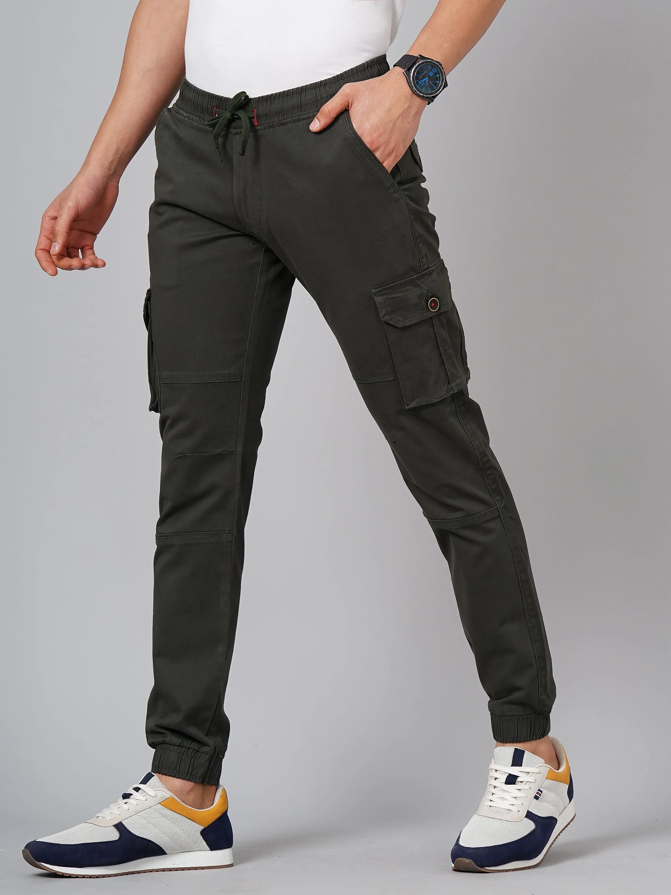 Men Twill Olive Cargo Pant - Image 4