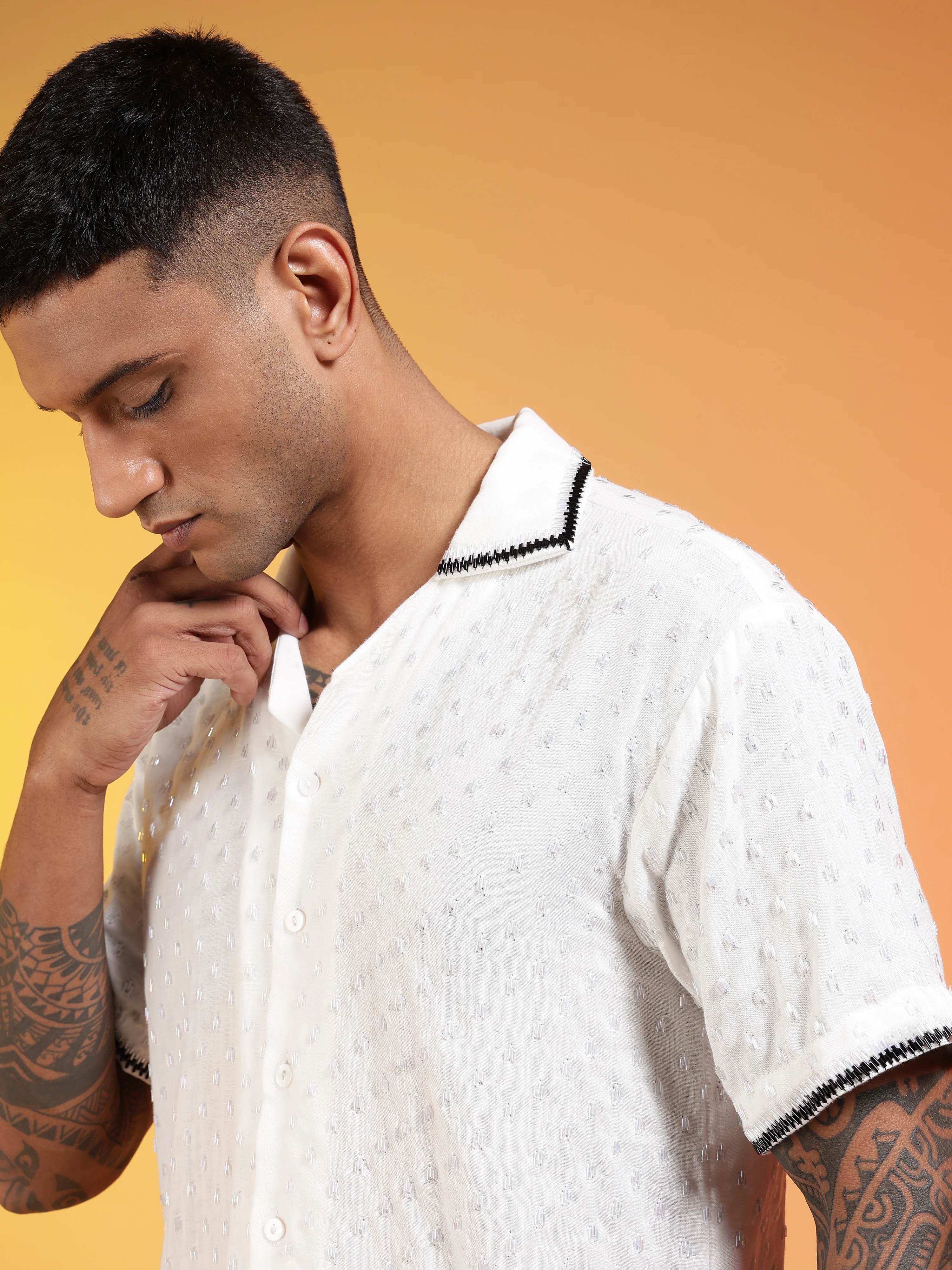 Men Velvet Snow Cutdana Gauge Cotton Shirt - Image 4