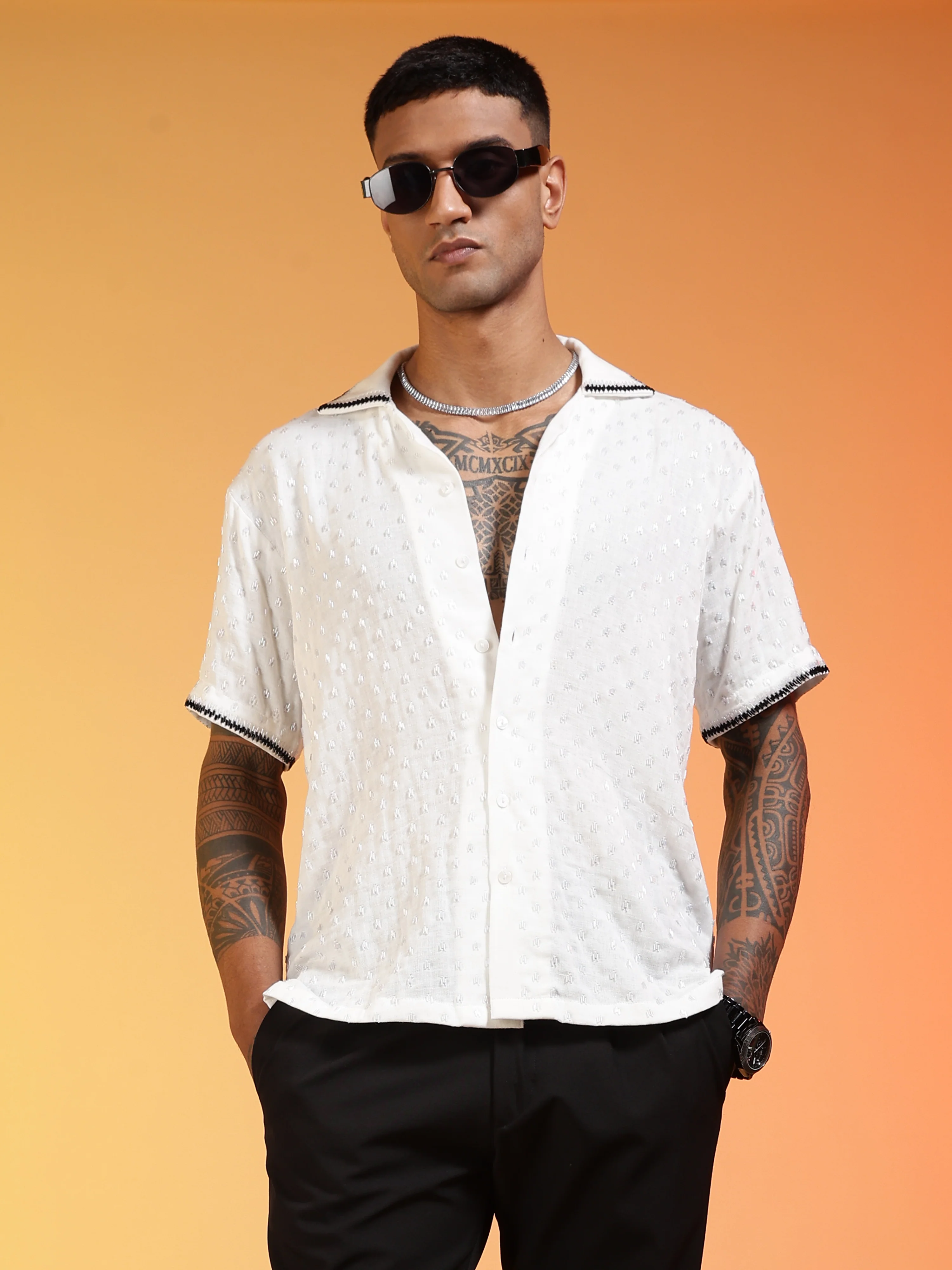 Men Velvet Snow Cutdana Gauge Cotton Shirt - Image 8