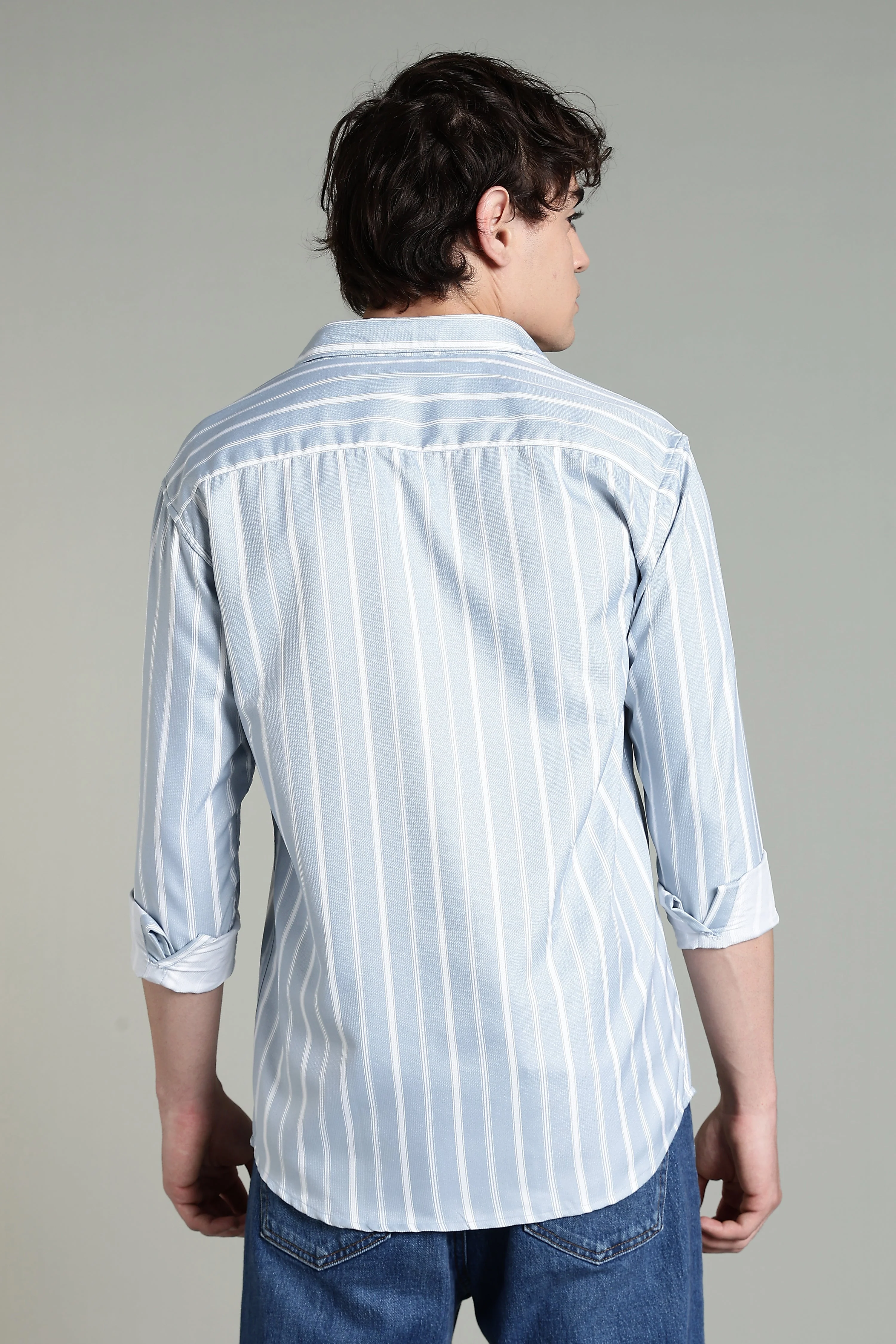 Men Verta Blue Striped Shirt - Image 2