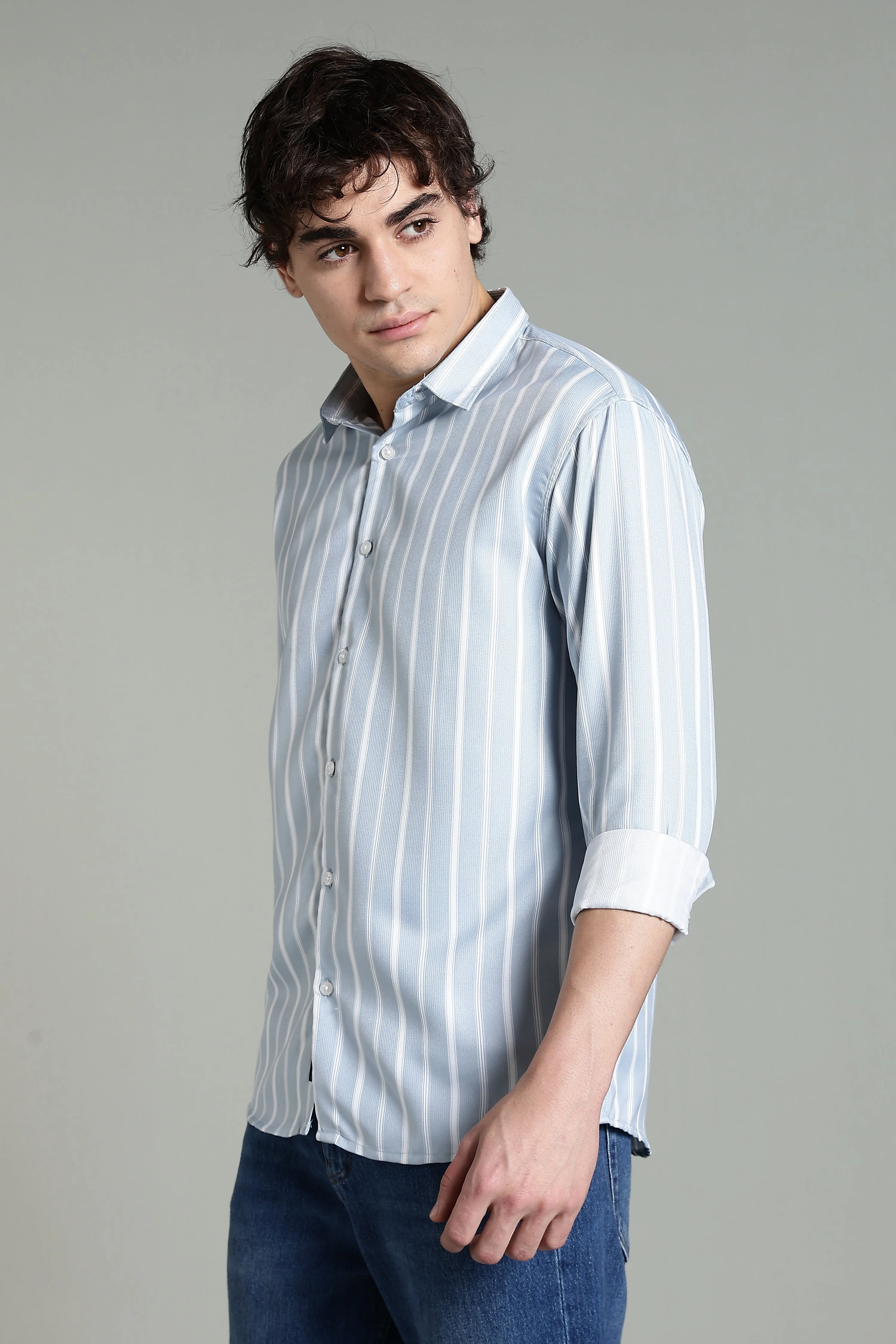 Men Verta Blue Striped Shirt - Image 3