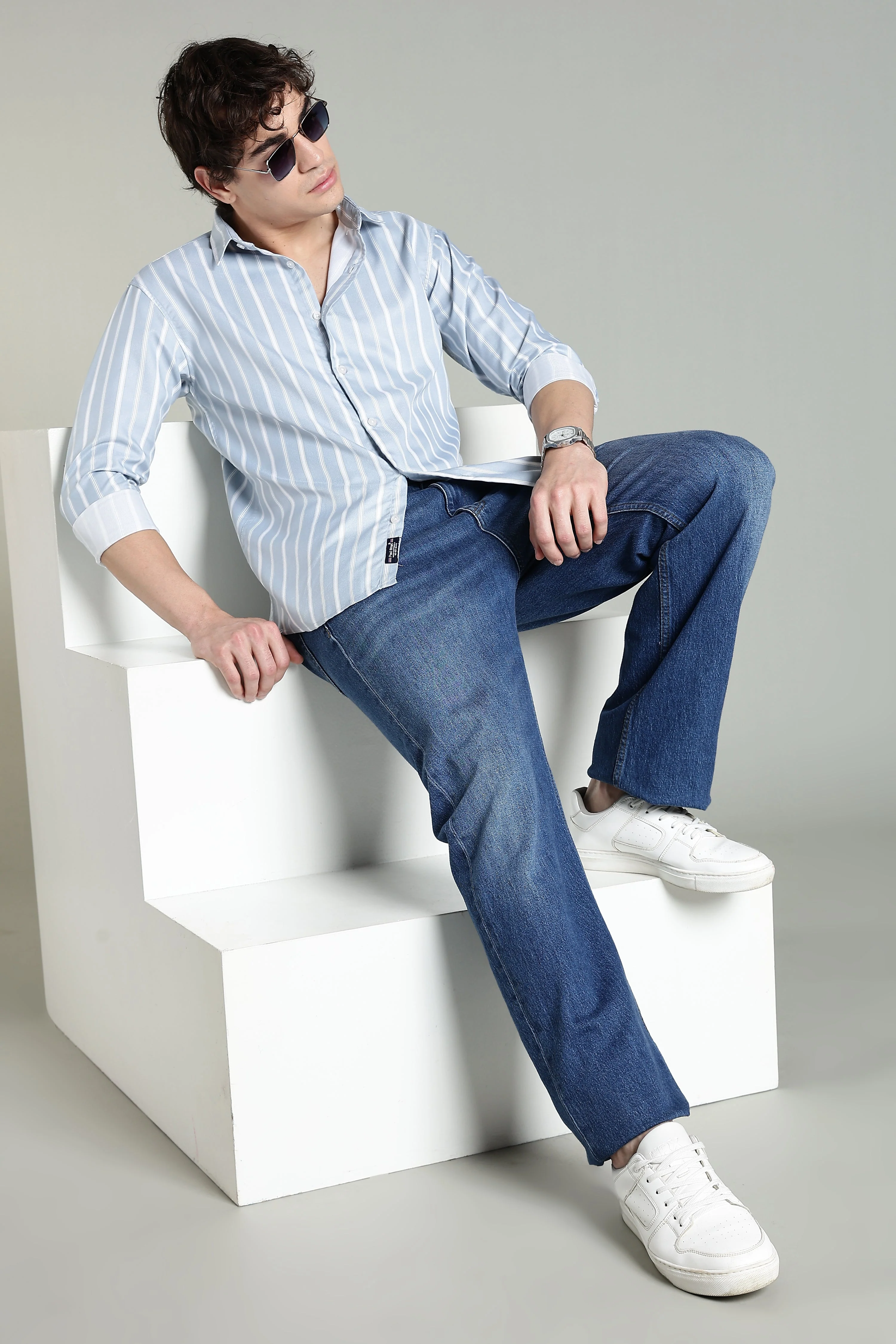 Men Verta Blue Striped Shirt - Image 5