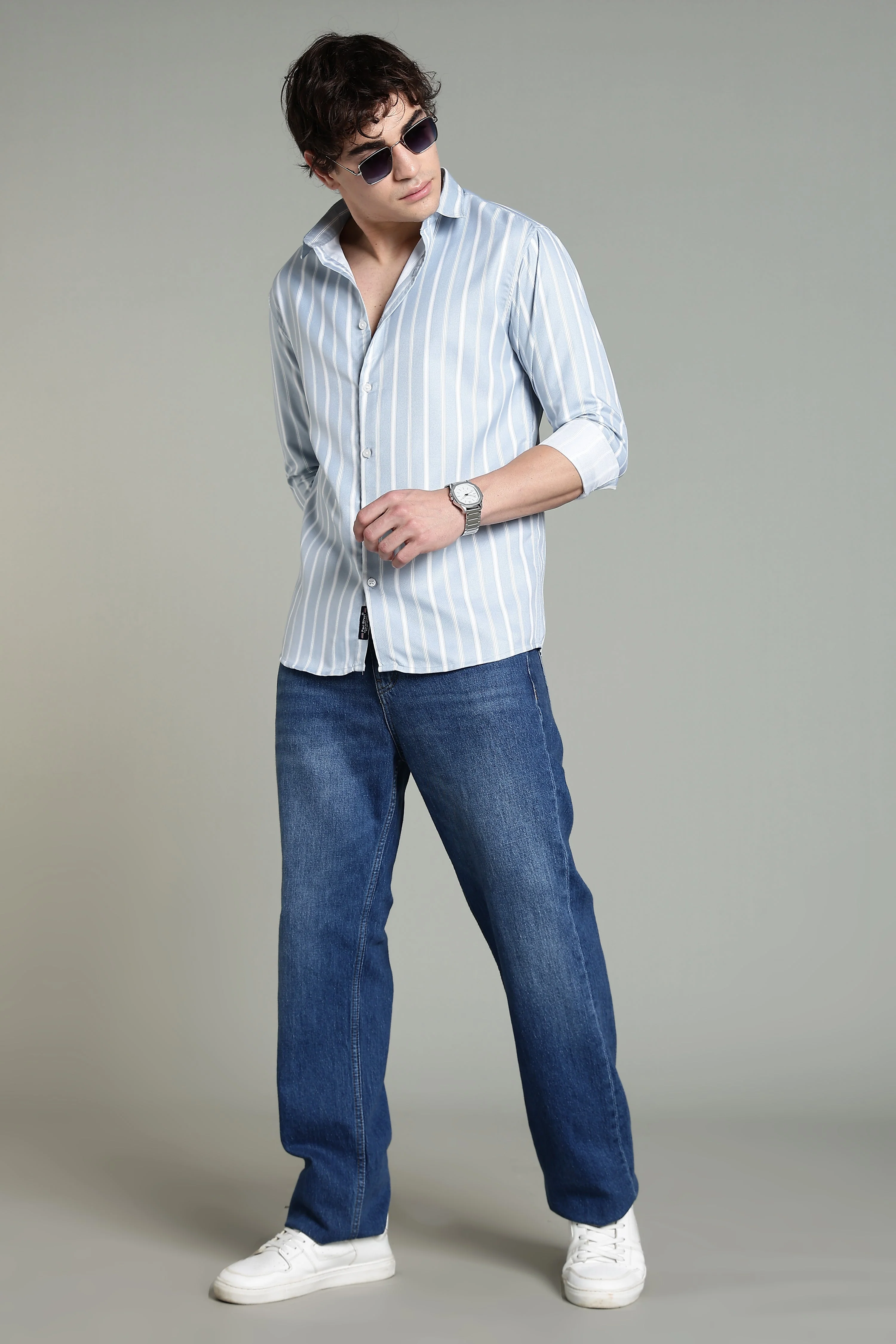 Men Verta Blue Striped Shirt - Image 6