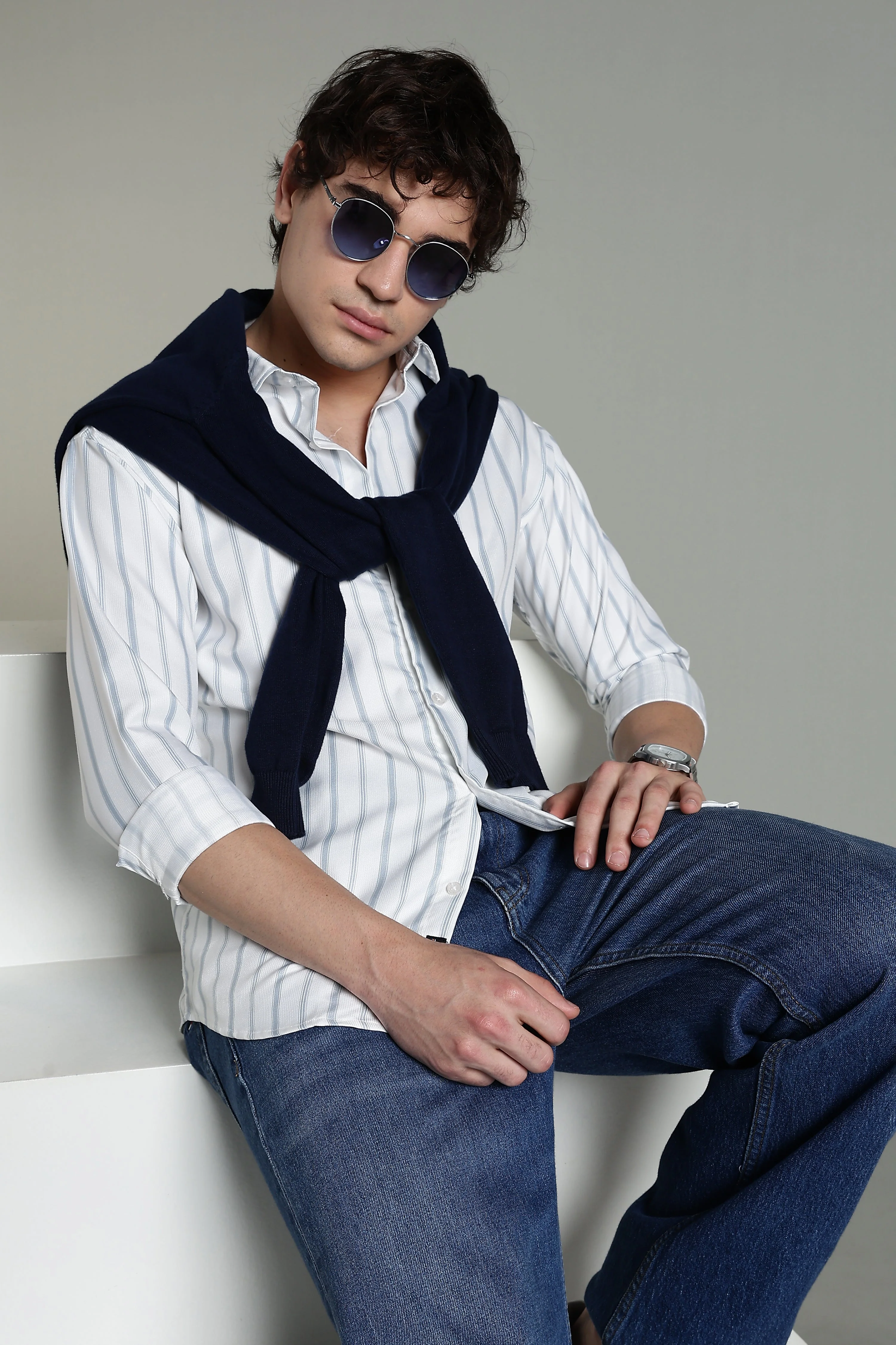 Men Verta White Striped Shirt - Image 5