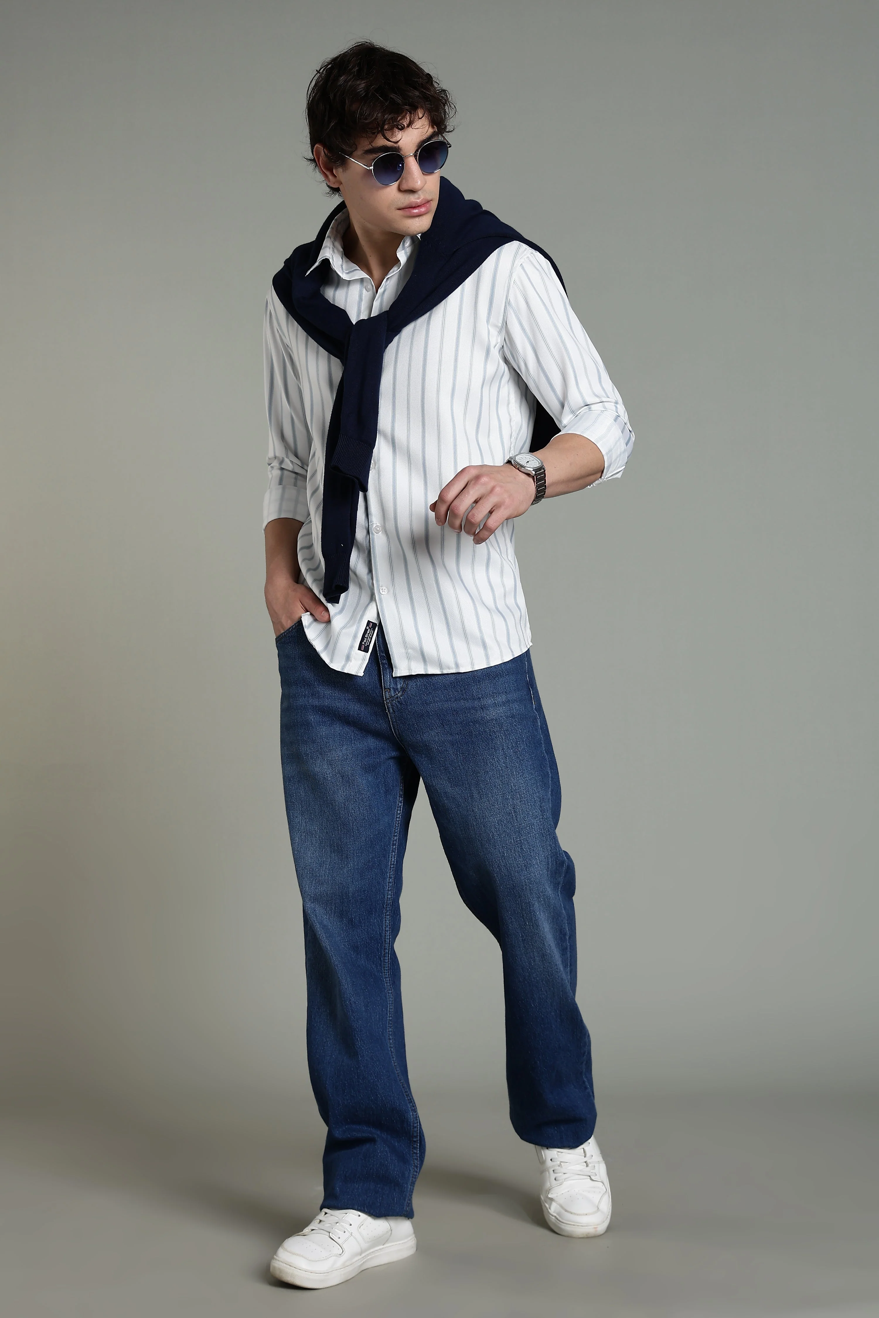 Men Verta White Striped Shirt - Image 6