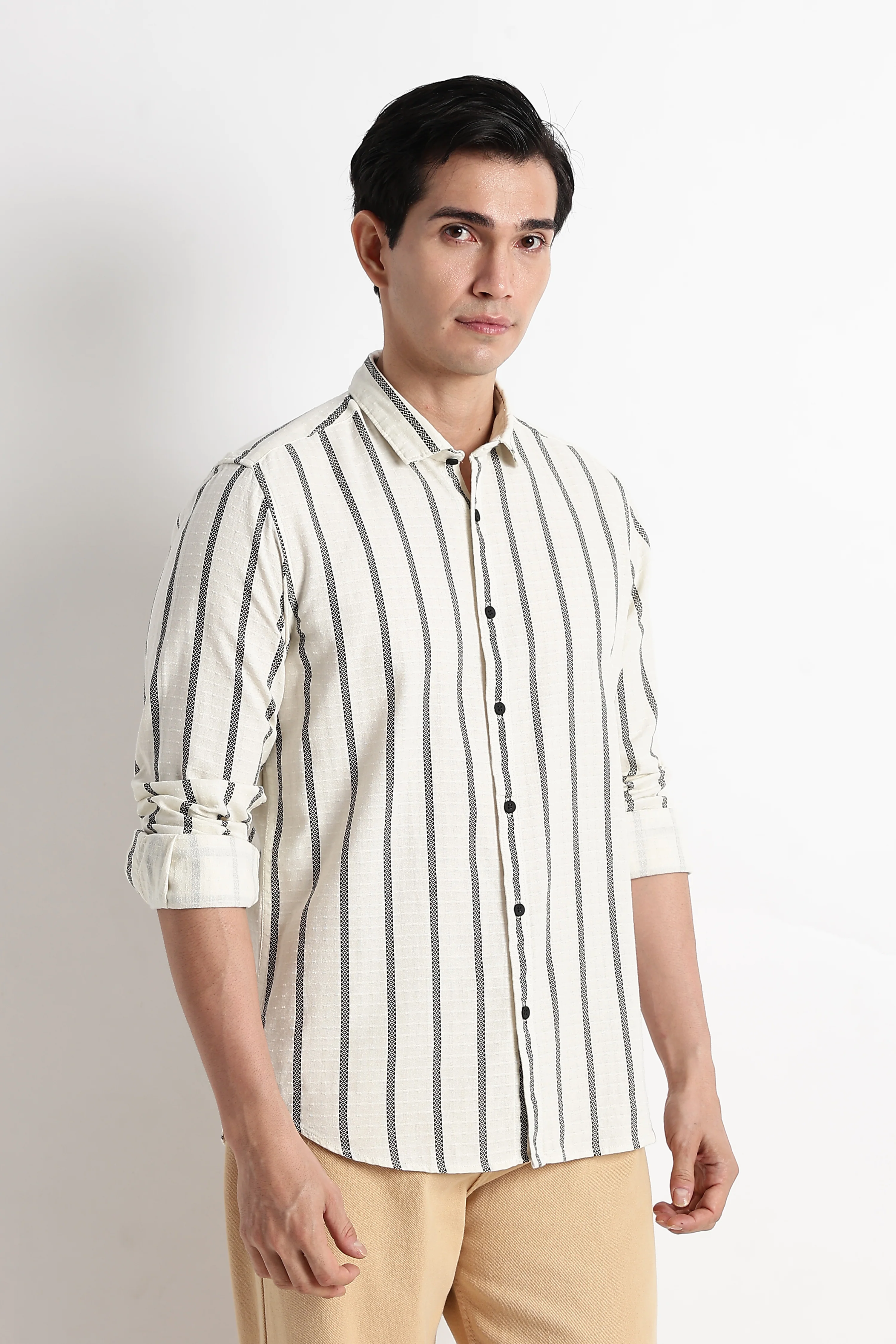 Men Vertical Stripe Textured Shirt - Image 10