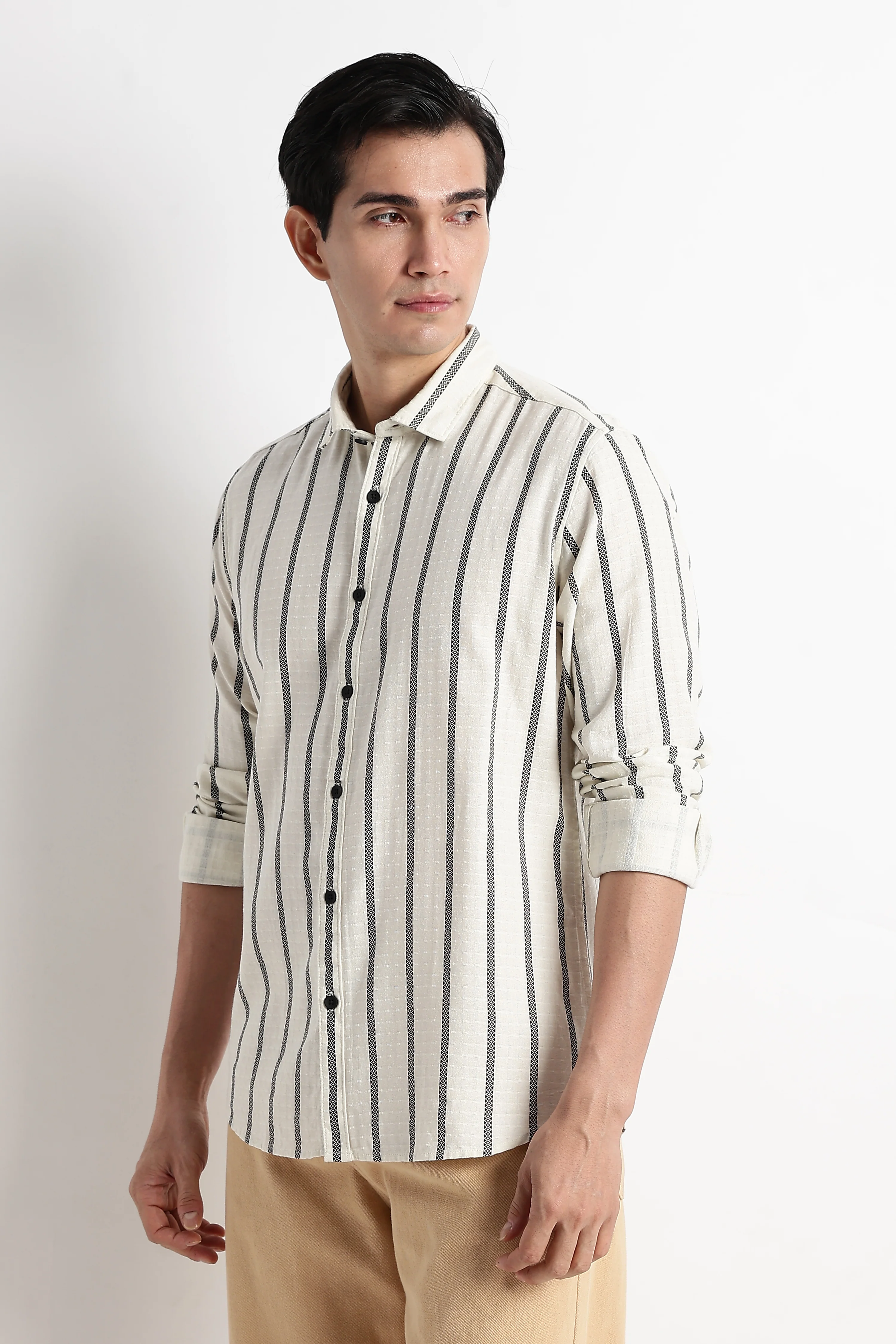 Men Vertical Stripe Textured Shirt - Image 11