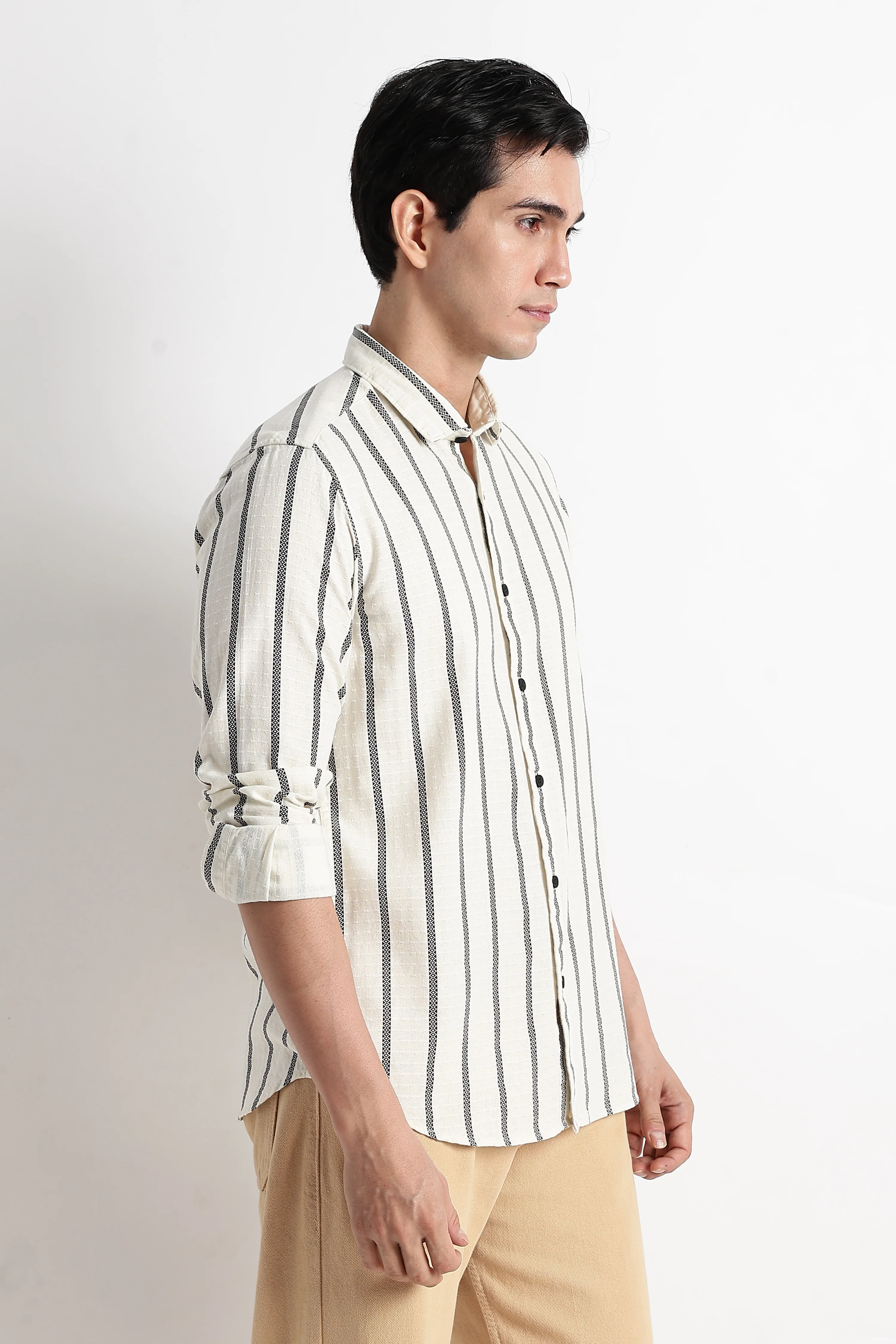 Men Vertical Stripe Textured Shirt - Image 12