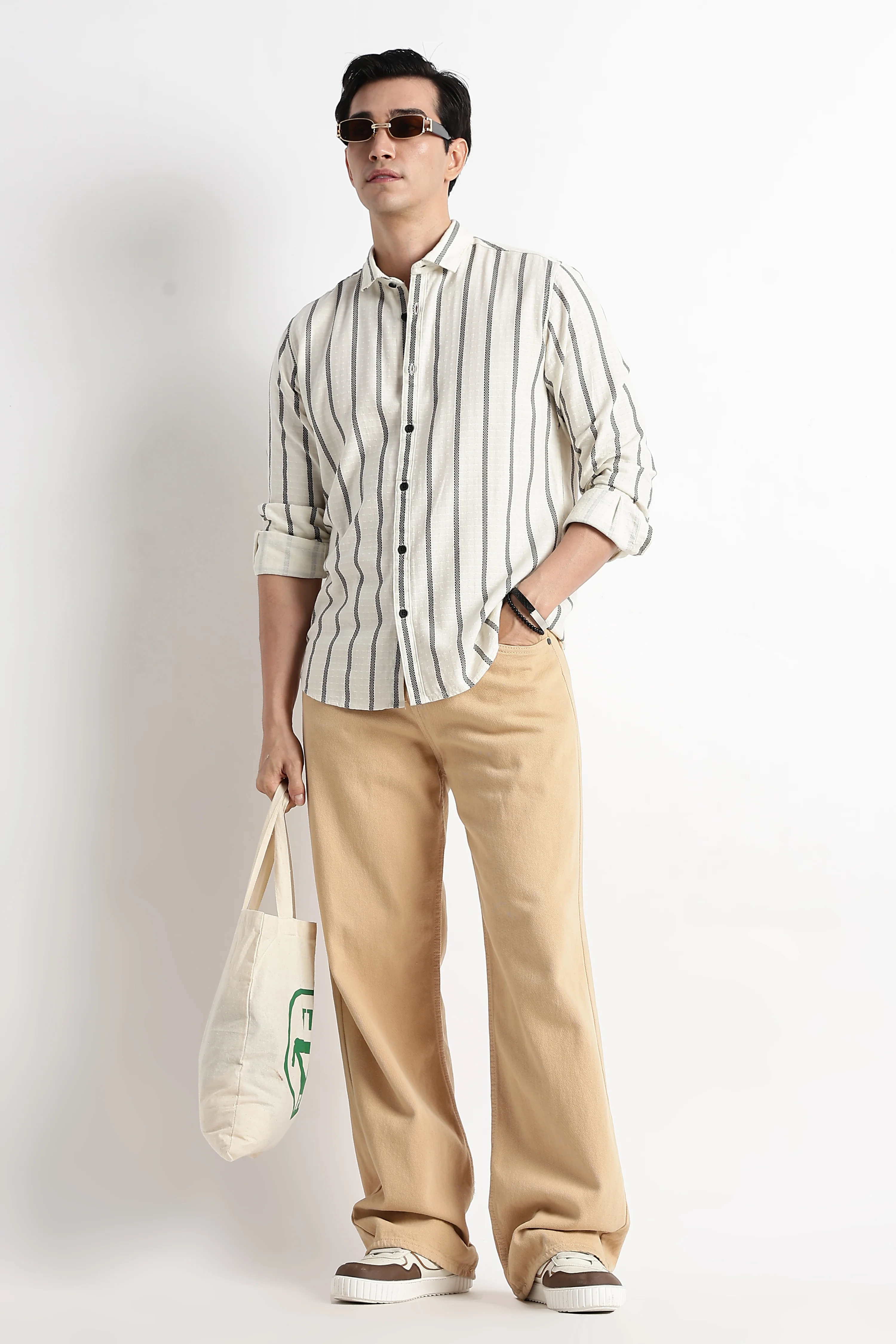 Men Vertical Stripe Textured Shirt - Image 5