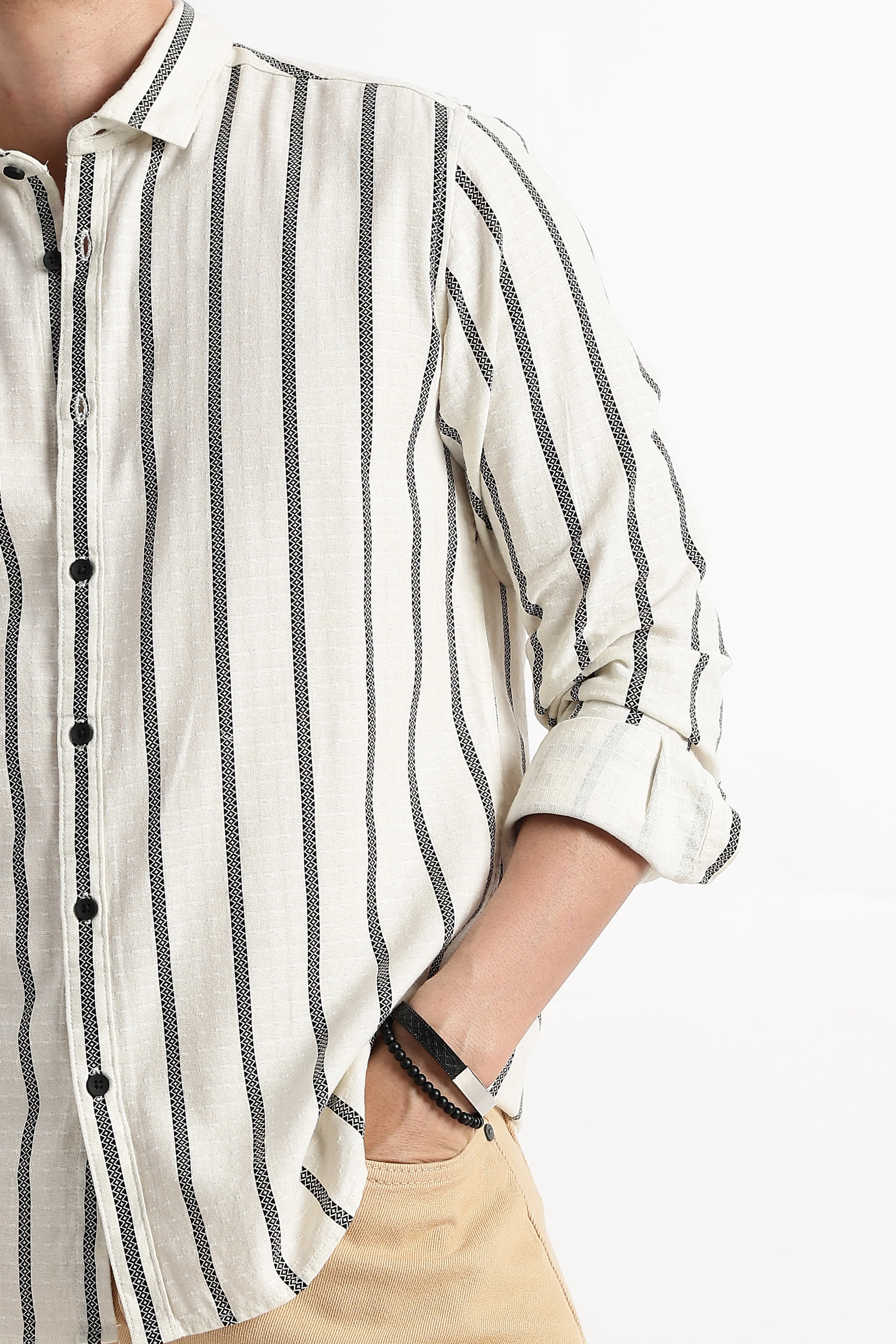 Men Vertical Stripe Textured Shirt - Image 6