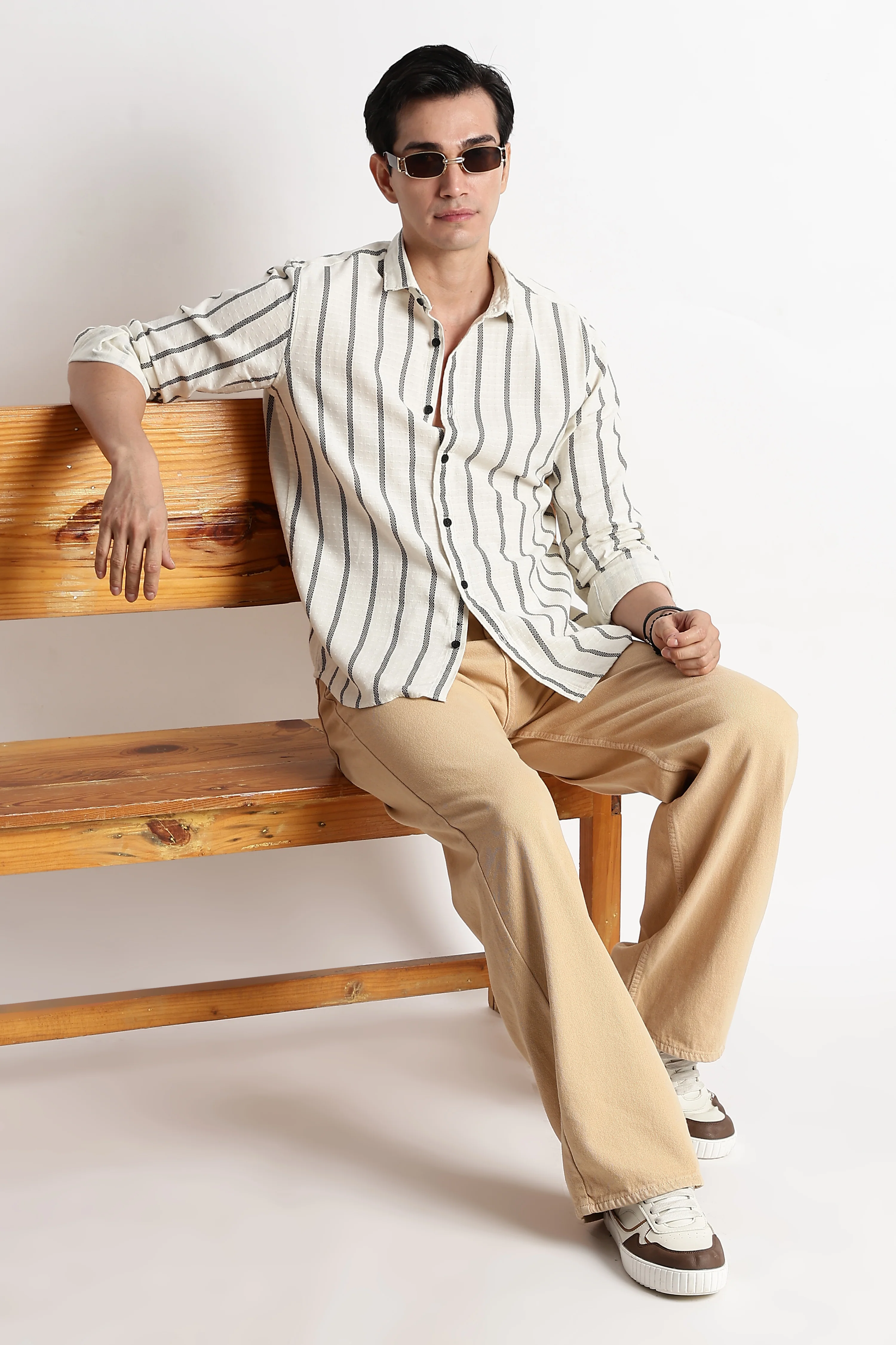 Men Vertical Stripe Textured Shirt - Image 7