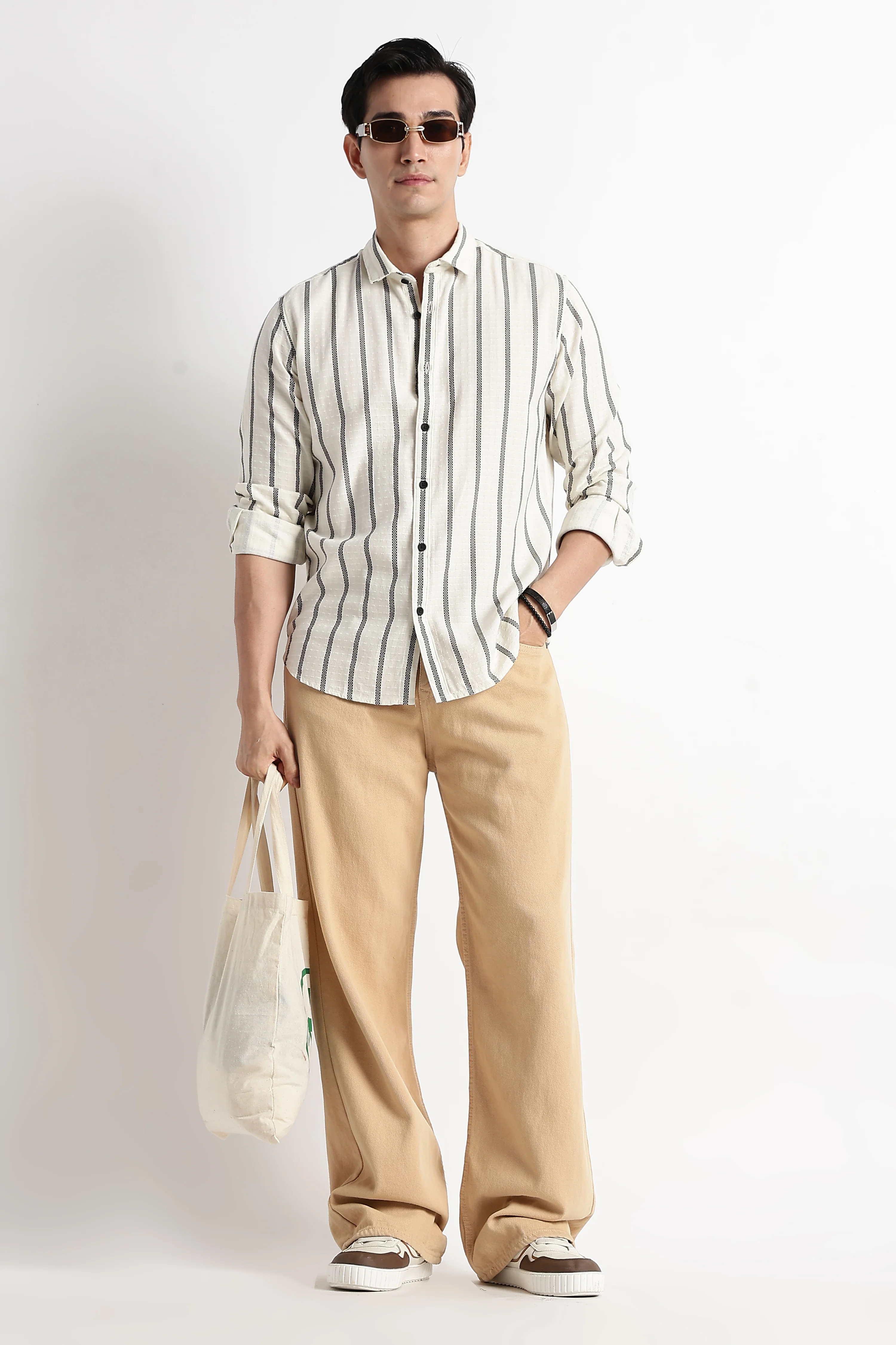 Men Vertical Stripe Textured Shirt - Image 8