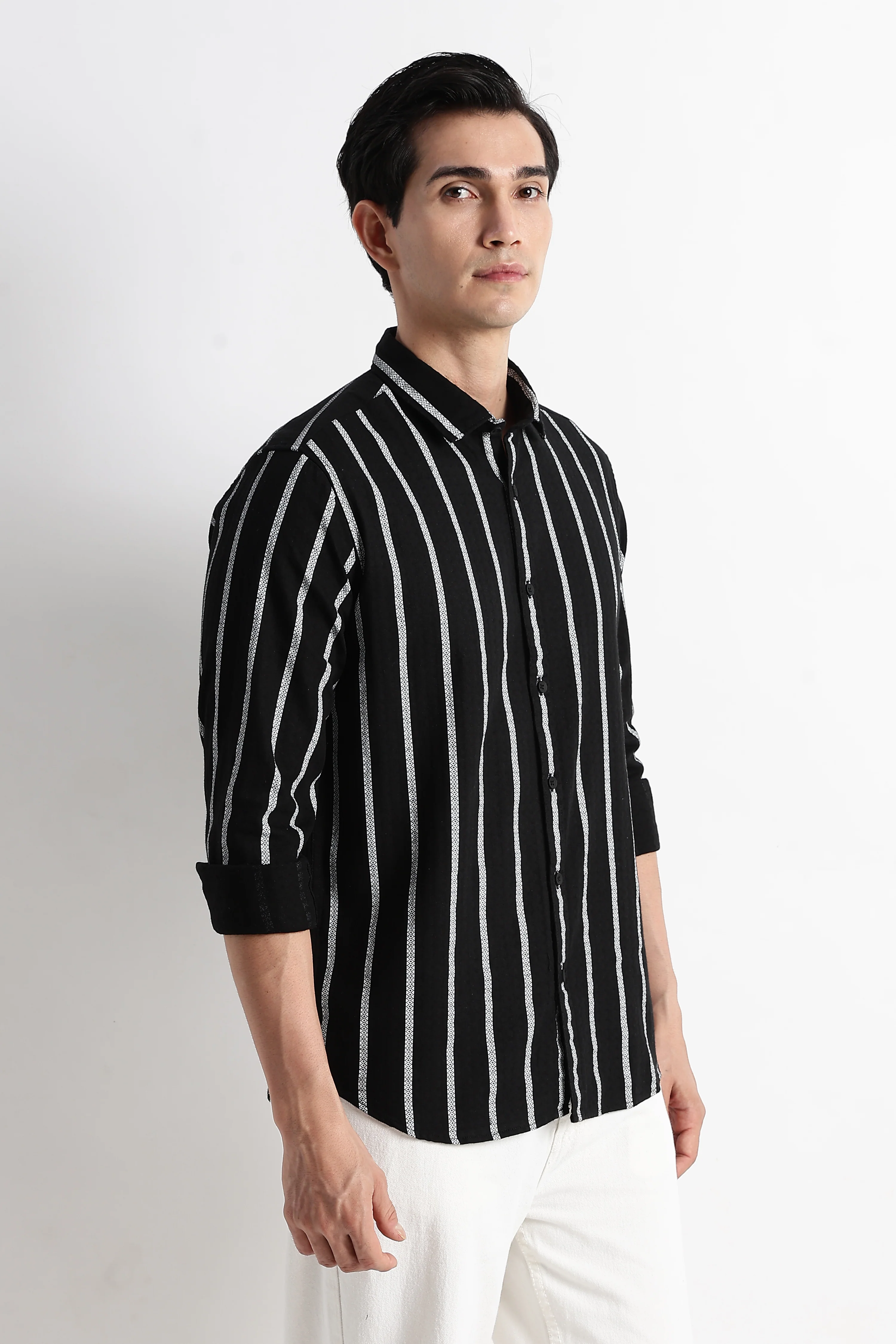 Men Vertical Stripe Textured Shirt - Image 3