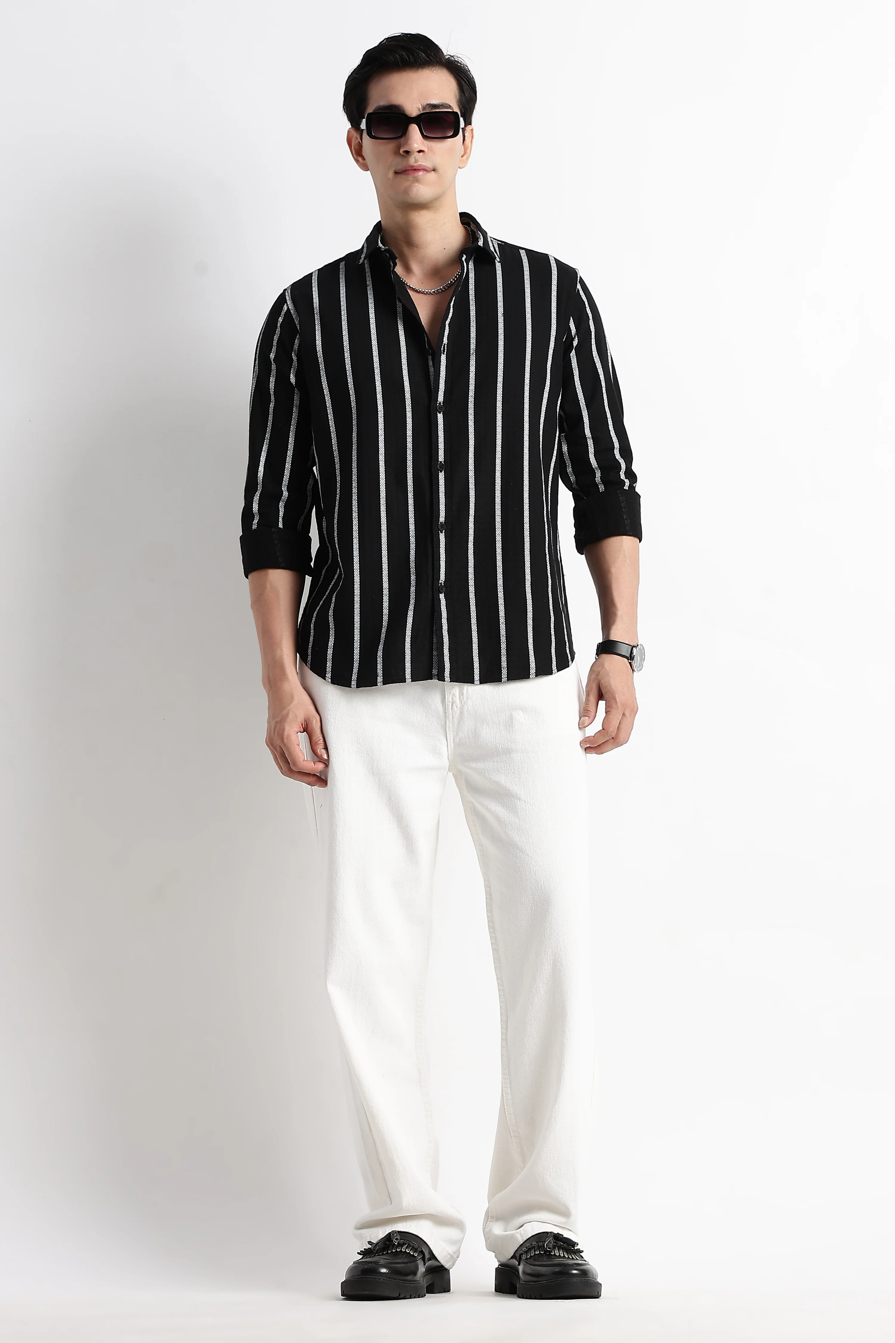 Men Vertical Stripe Textured Shirt - Image 6