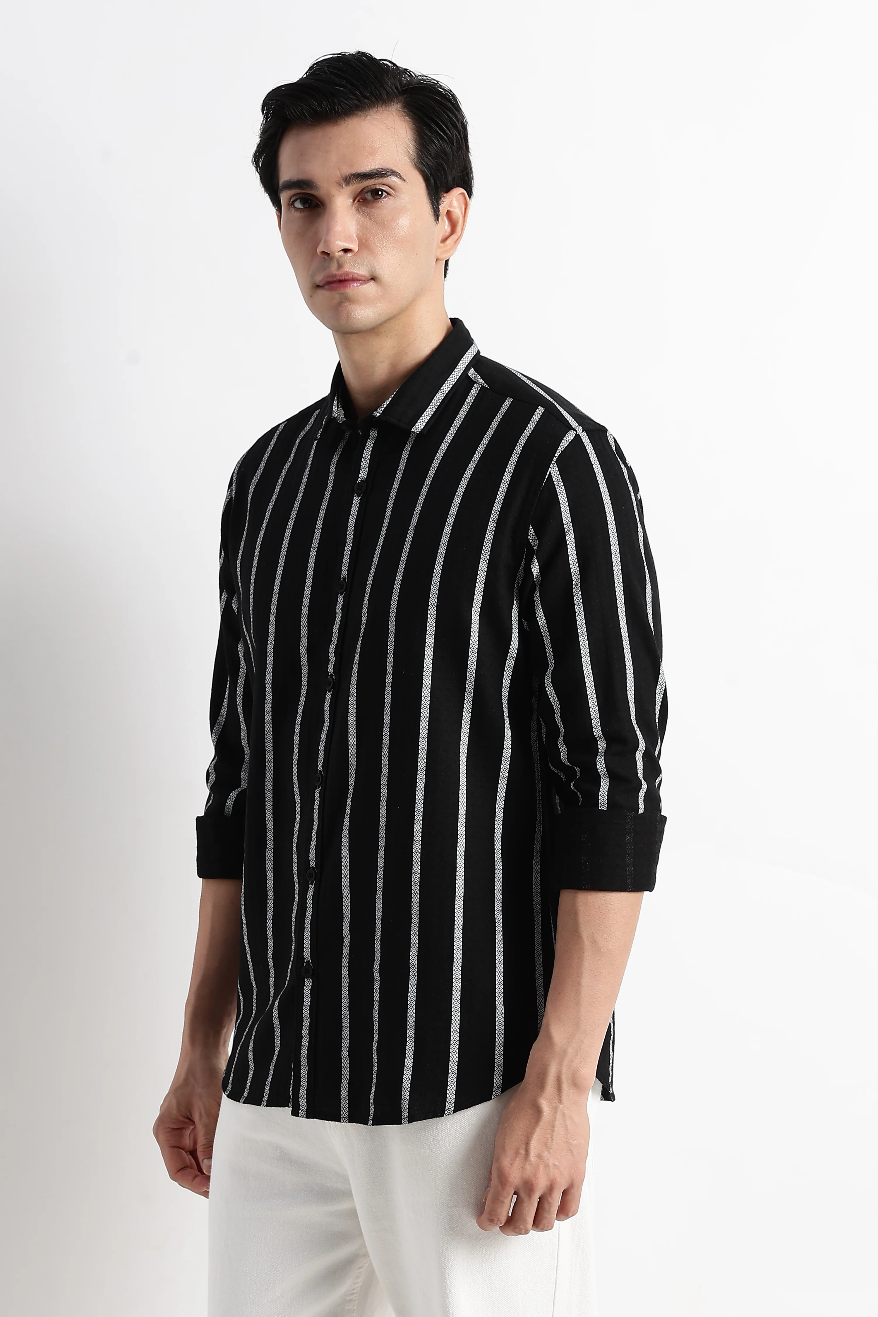 Men Vertical Stripe Textured Shirt - Image 7