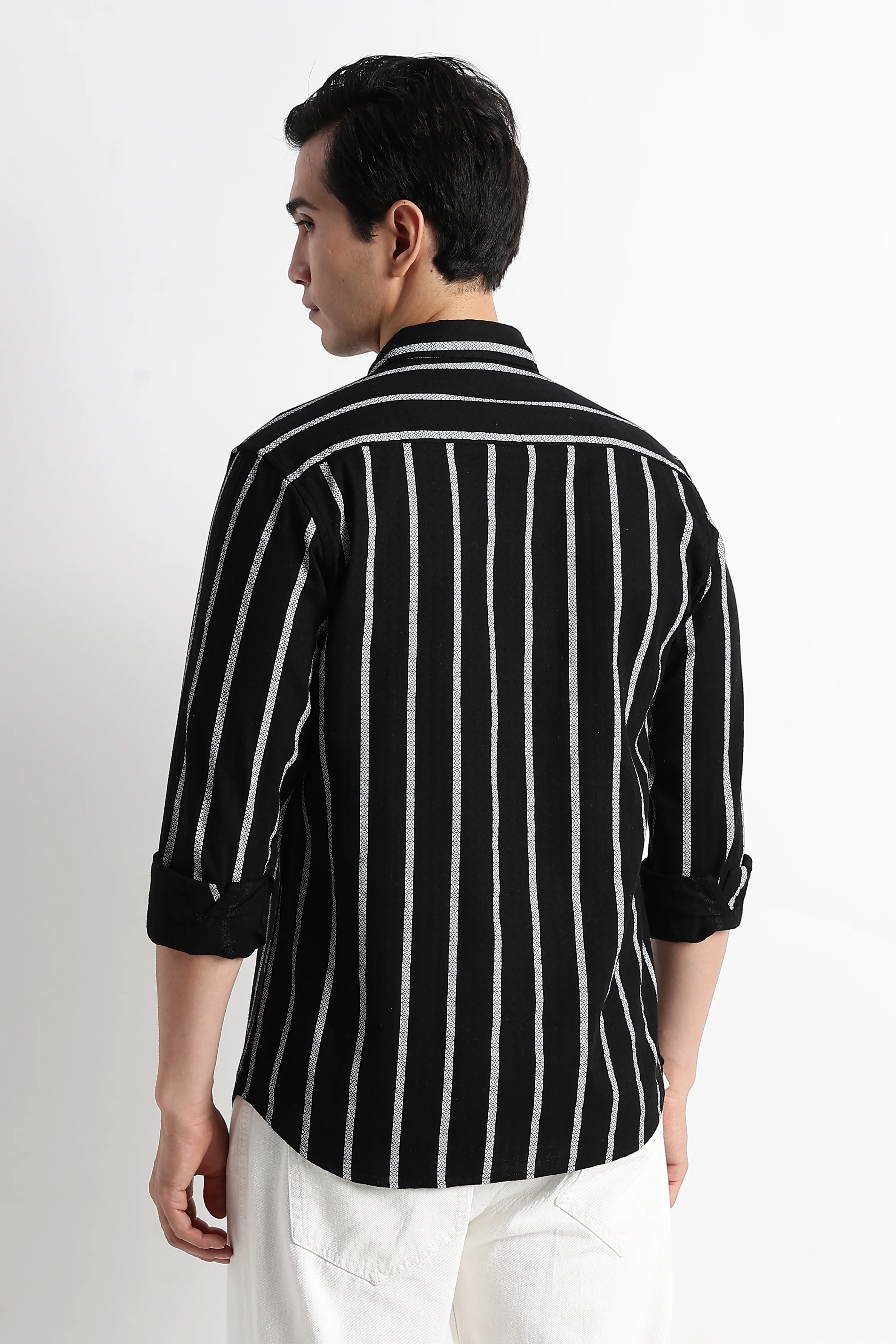 Men Vertical Stripe Textured Shirt - Image 8