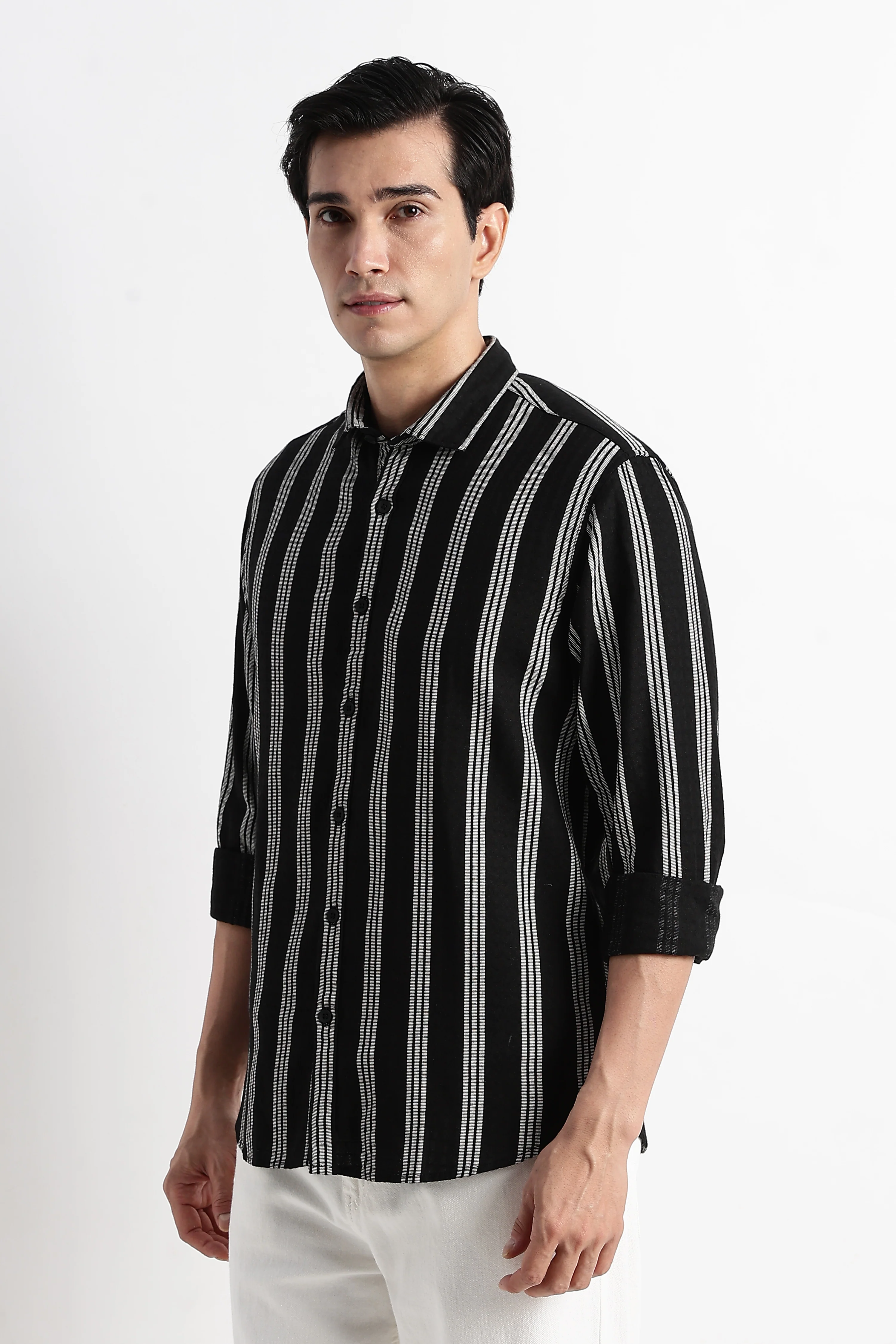 Men Vertical Stripe Textured Shirt - Image 10
