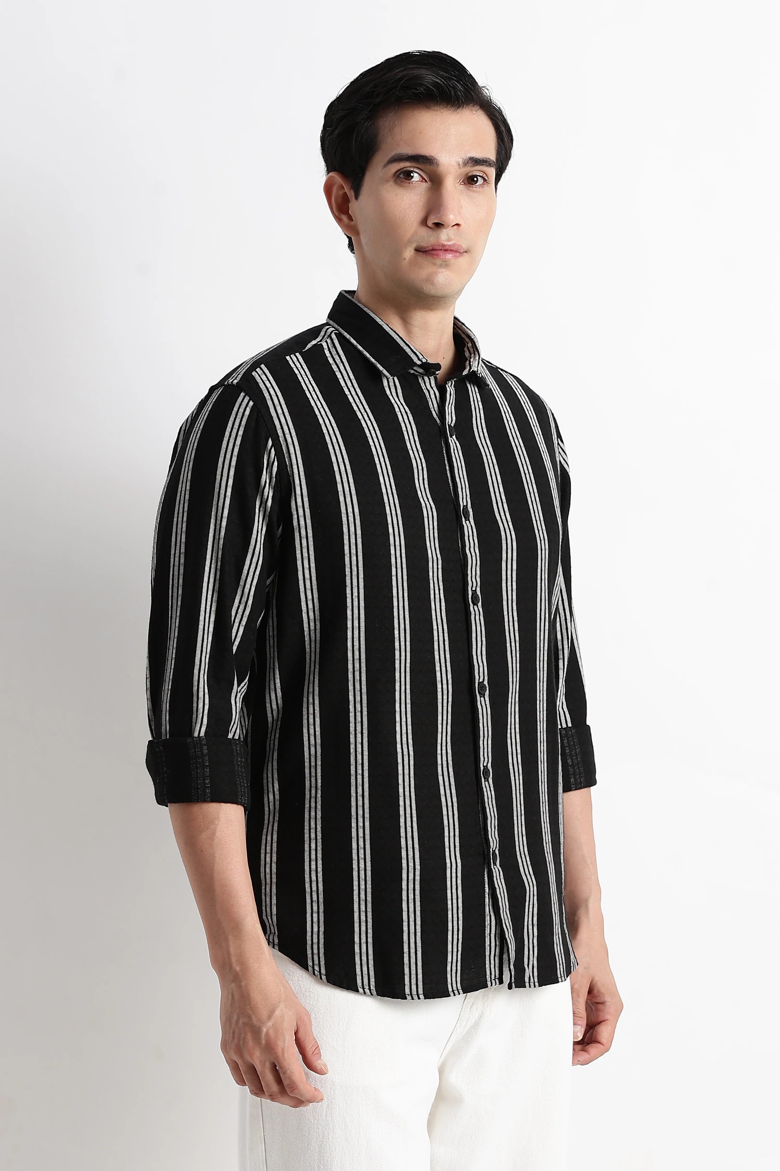 Men Vertical Stripe Textured Shirt - Image 3