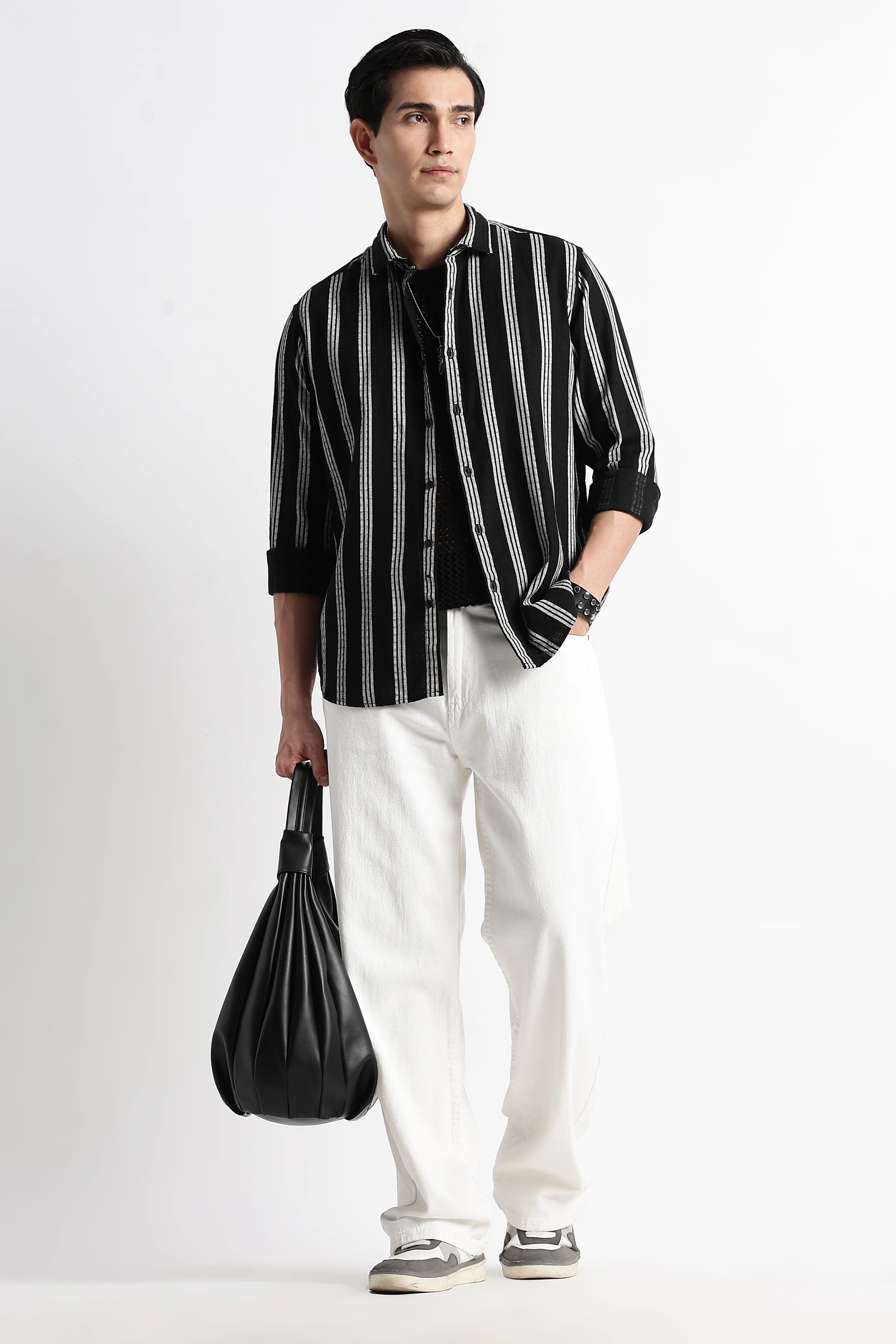Men Vertical Stripe Textured Shirt - Image 6