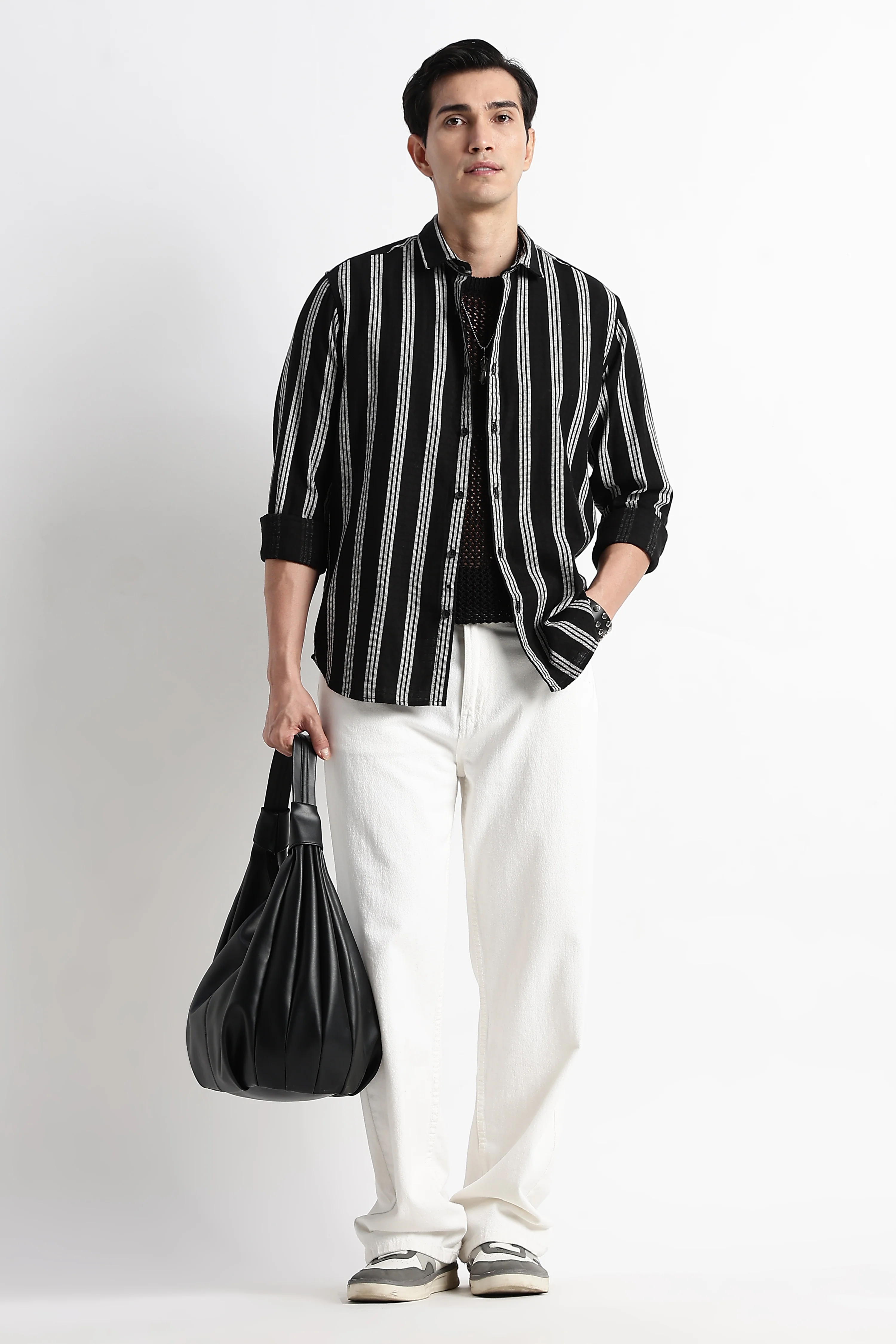 Men Vertical Stripe Textured Shirt - Image 8