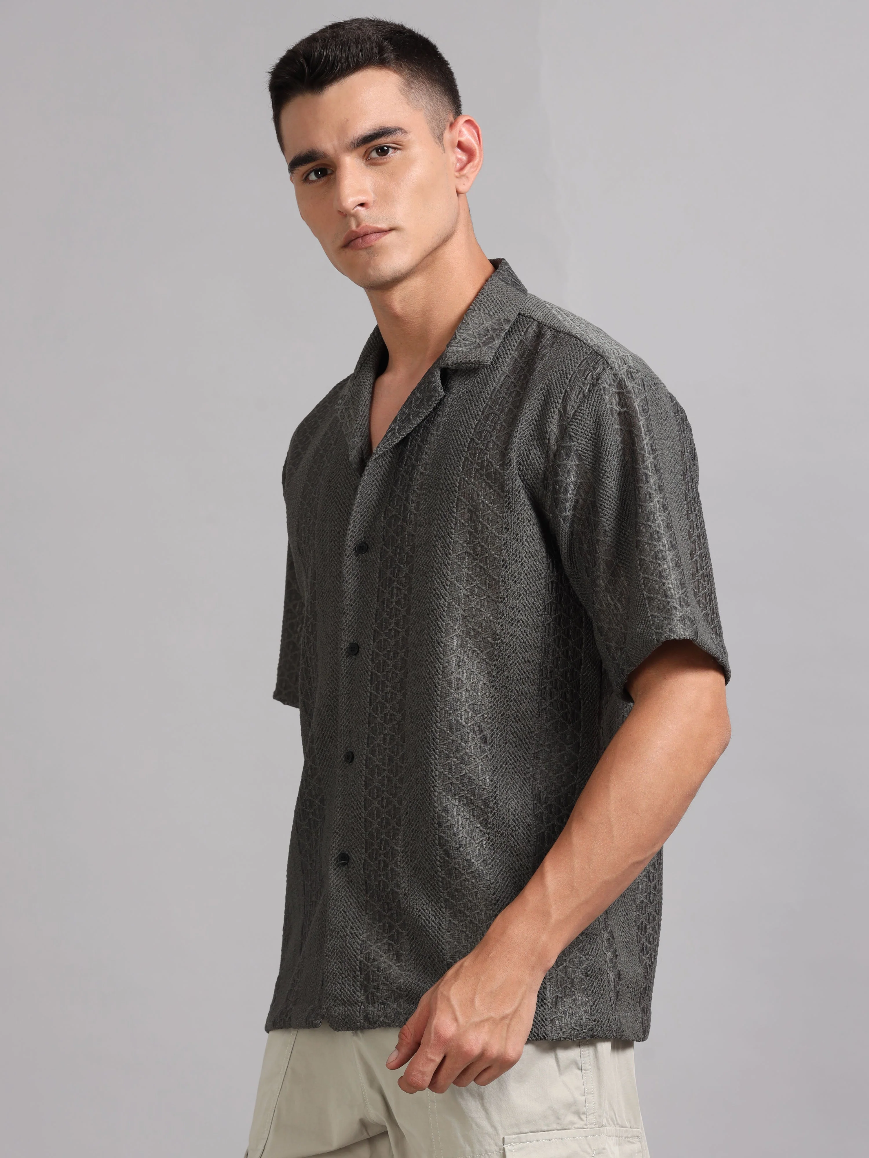 Men Vertique Grey Shirt - Image 3