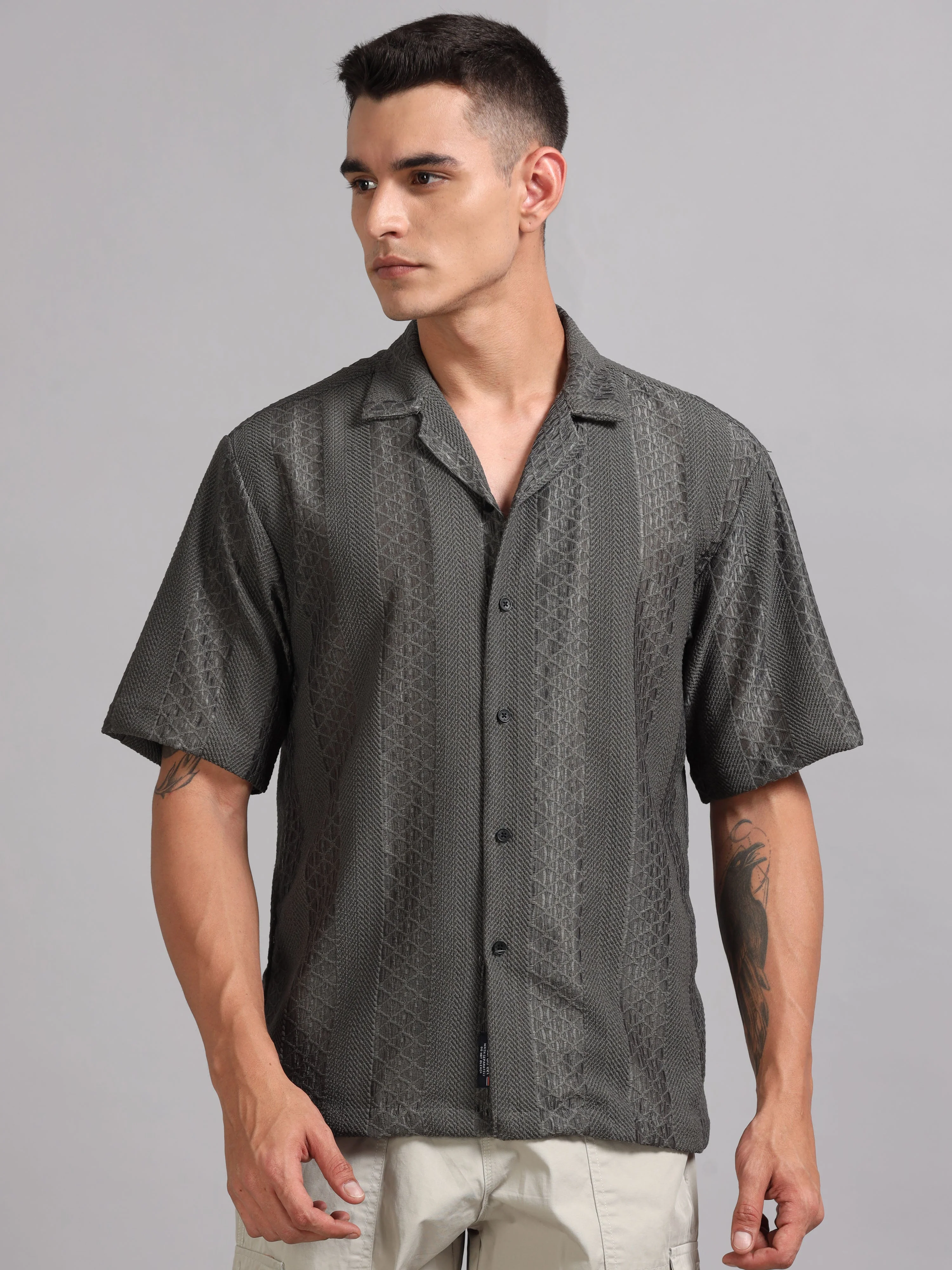 Men Vertique Grey Shirt - Image 5