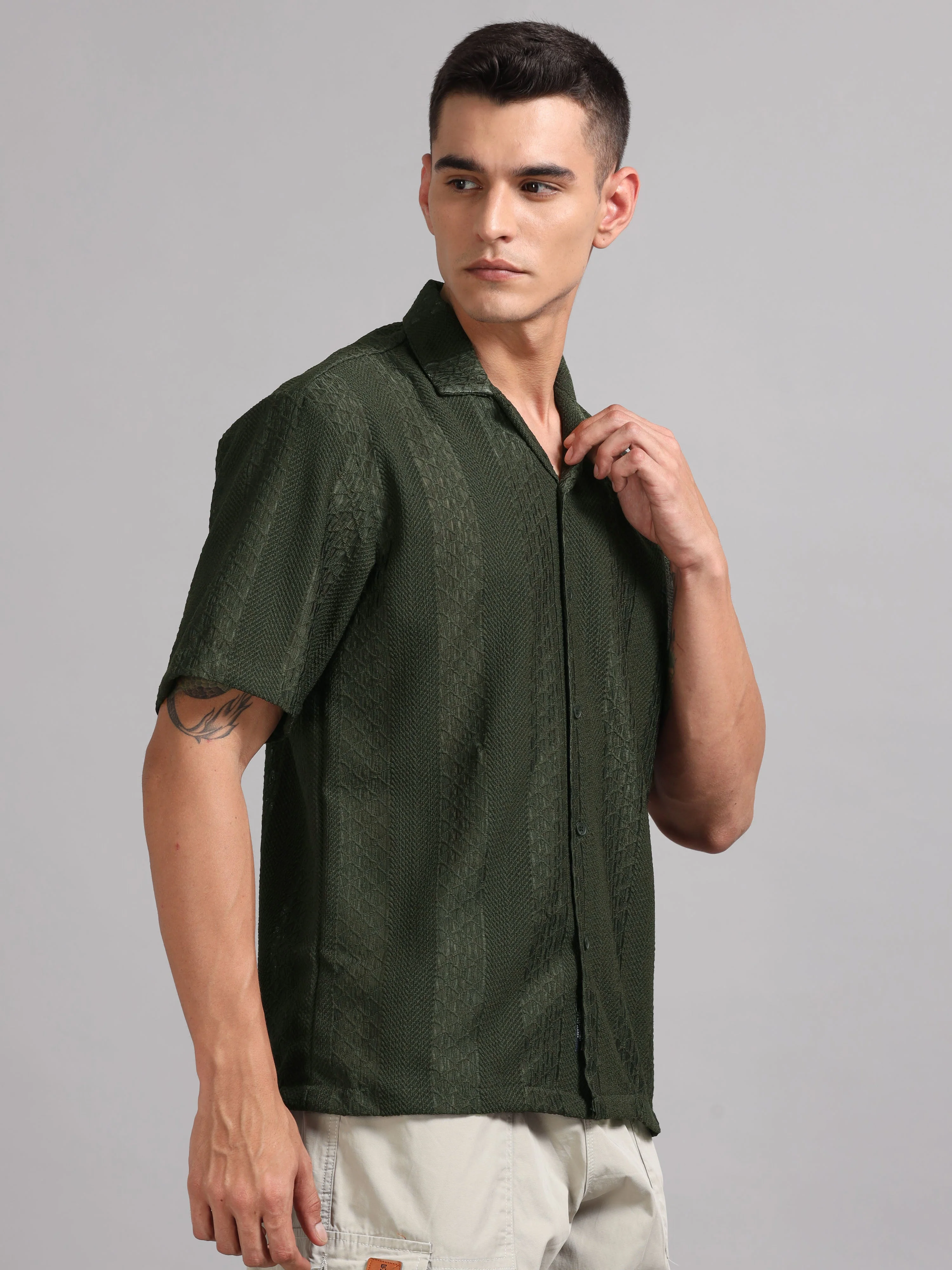 Men Vertique Olive Shirt - Image 3