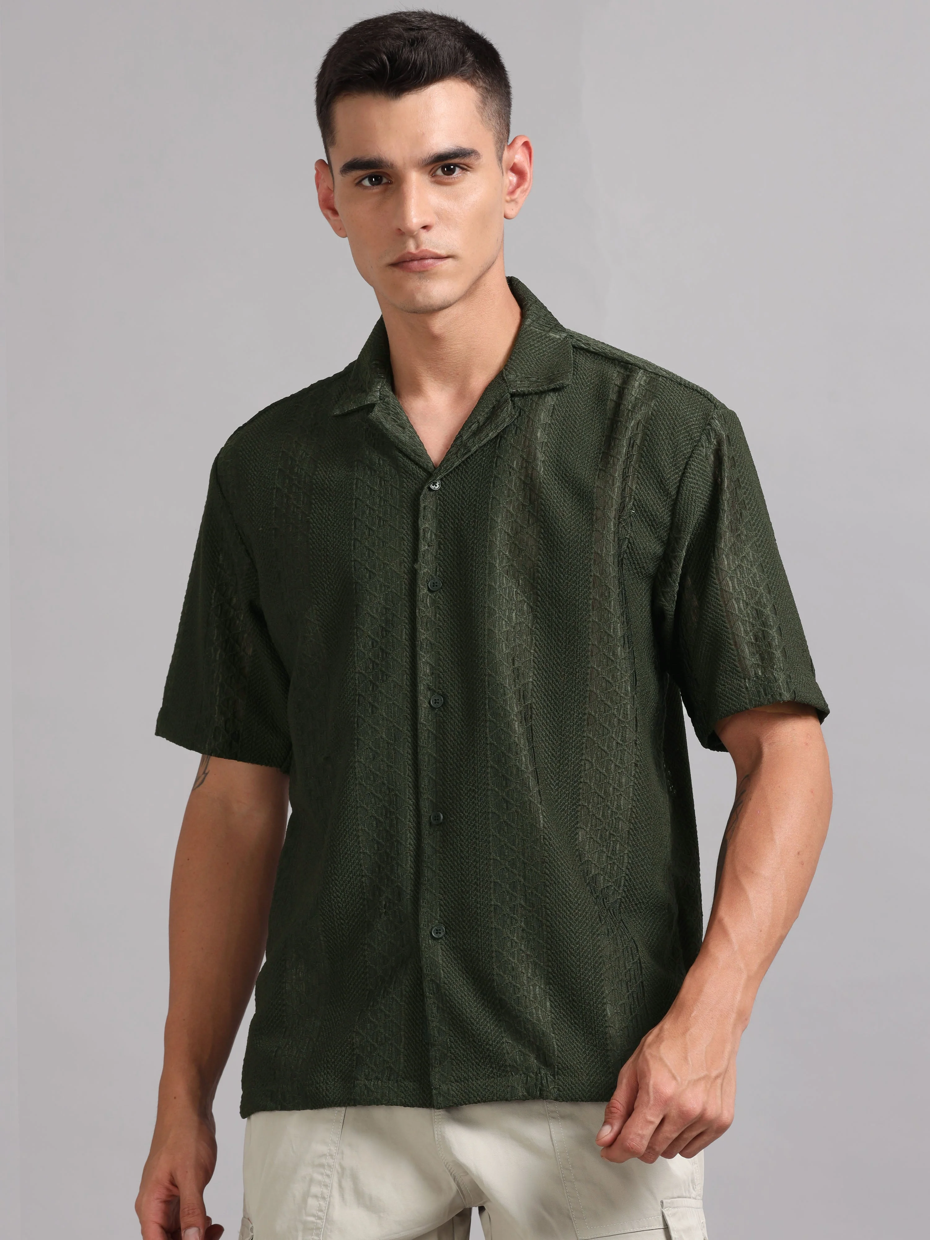 Men Vertique Olive Shirt - Image 5