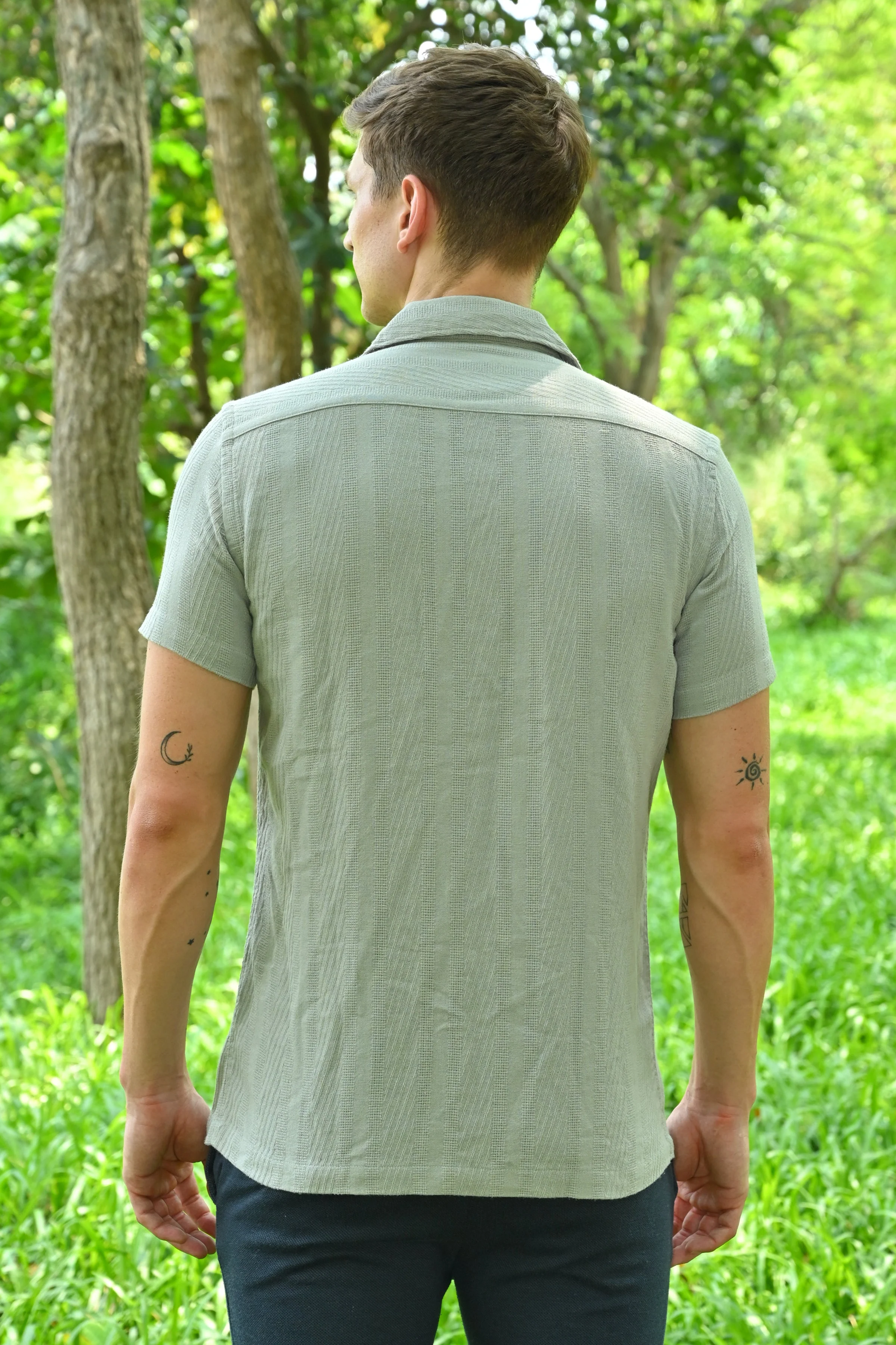 Men Walker Structured Pocketed Plain Shirt Grey - Image 4
