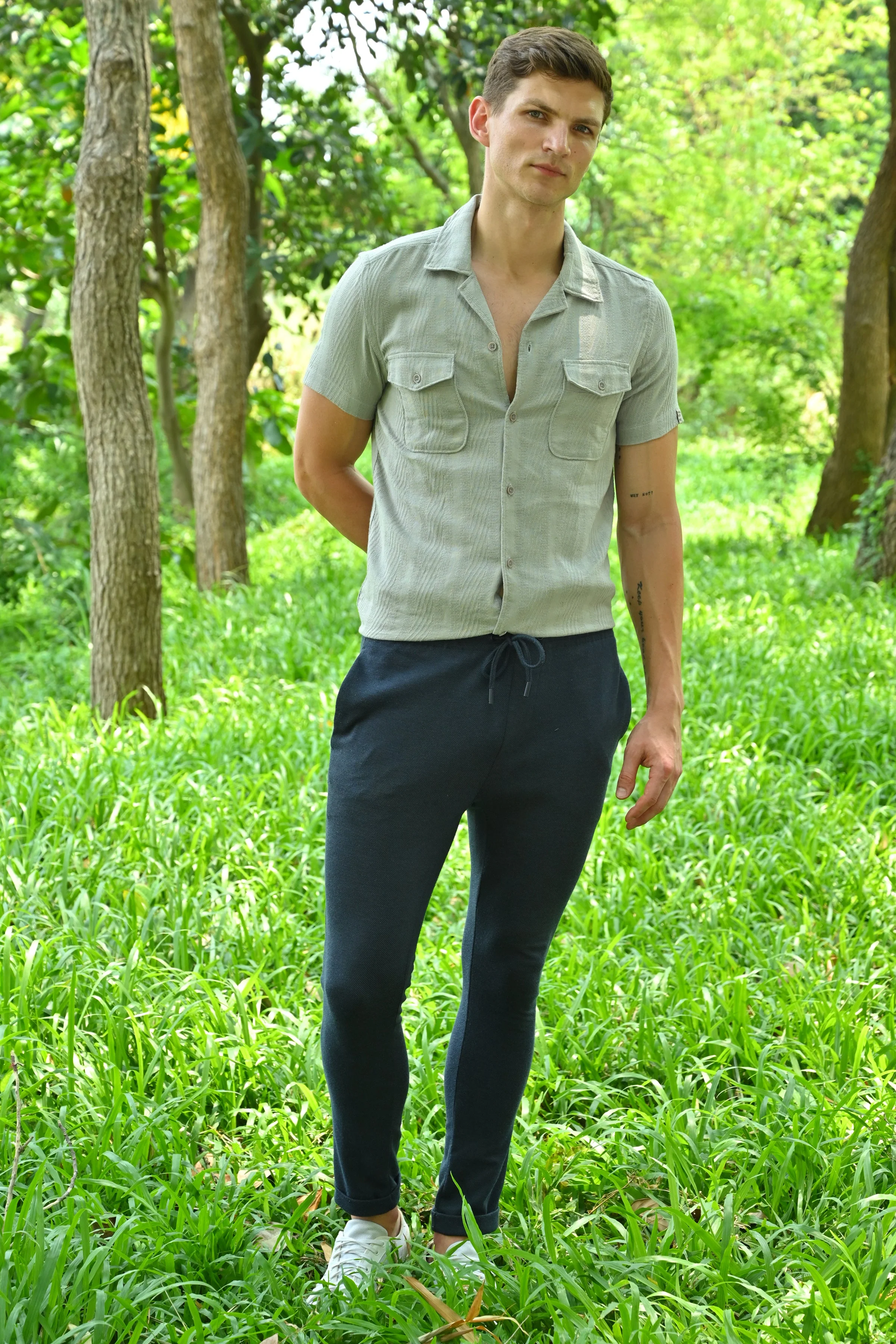 Men Walker Structured Pocketed Plain Shirt Grey - Image 6