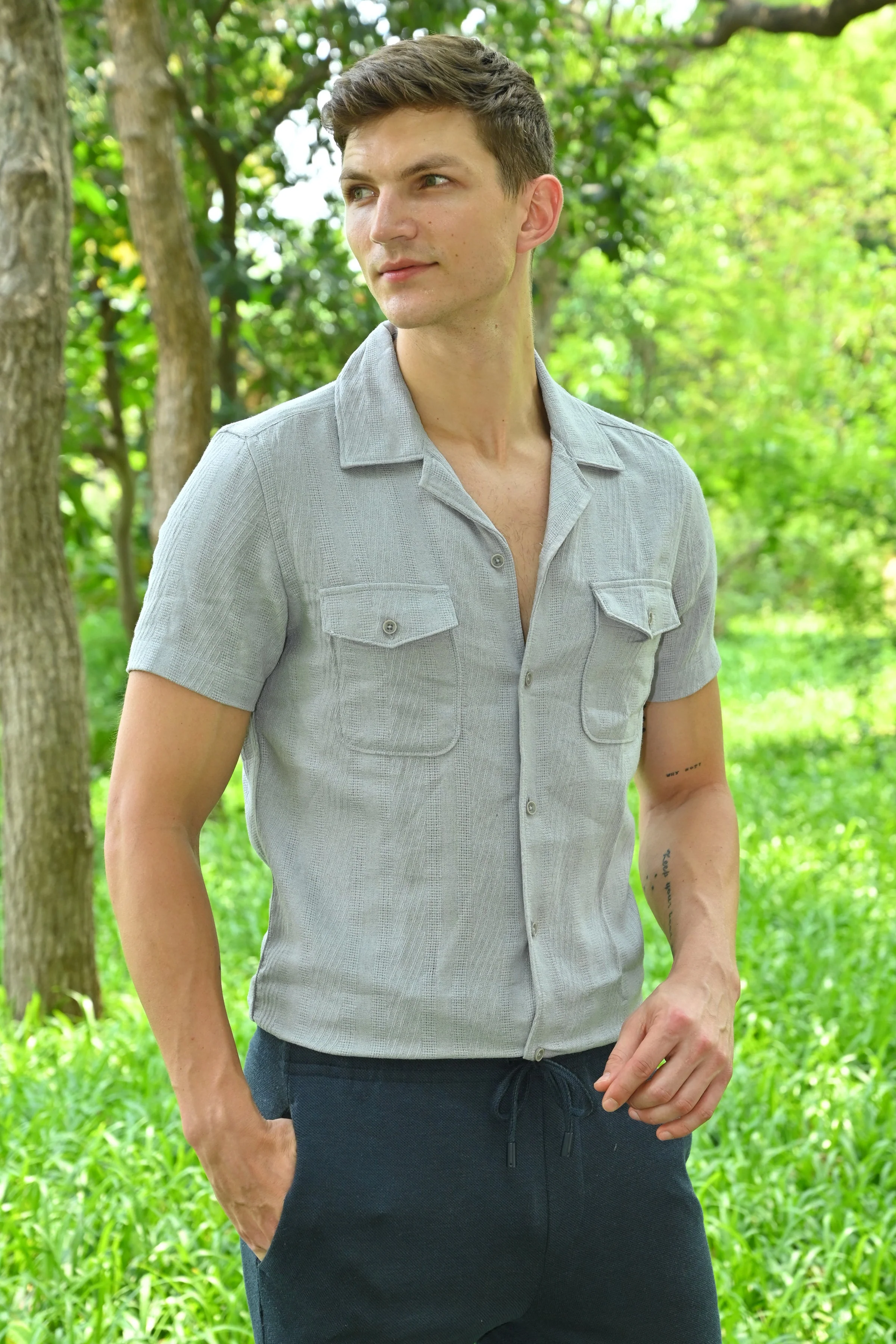 Men Walker Structured Pocketed Plain Shirt Lavender - Image 3