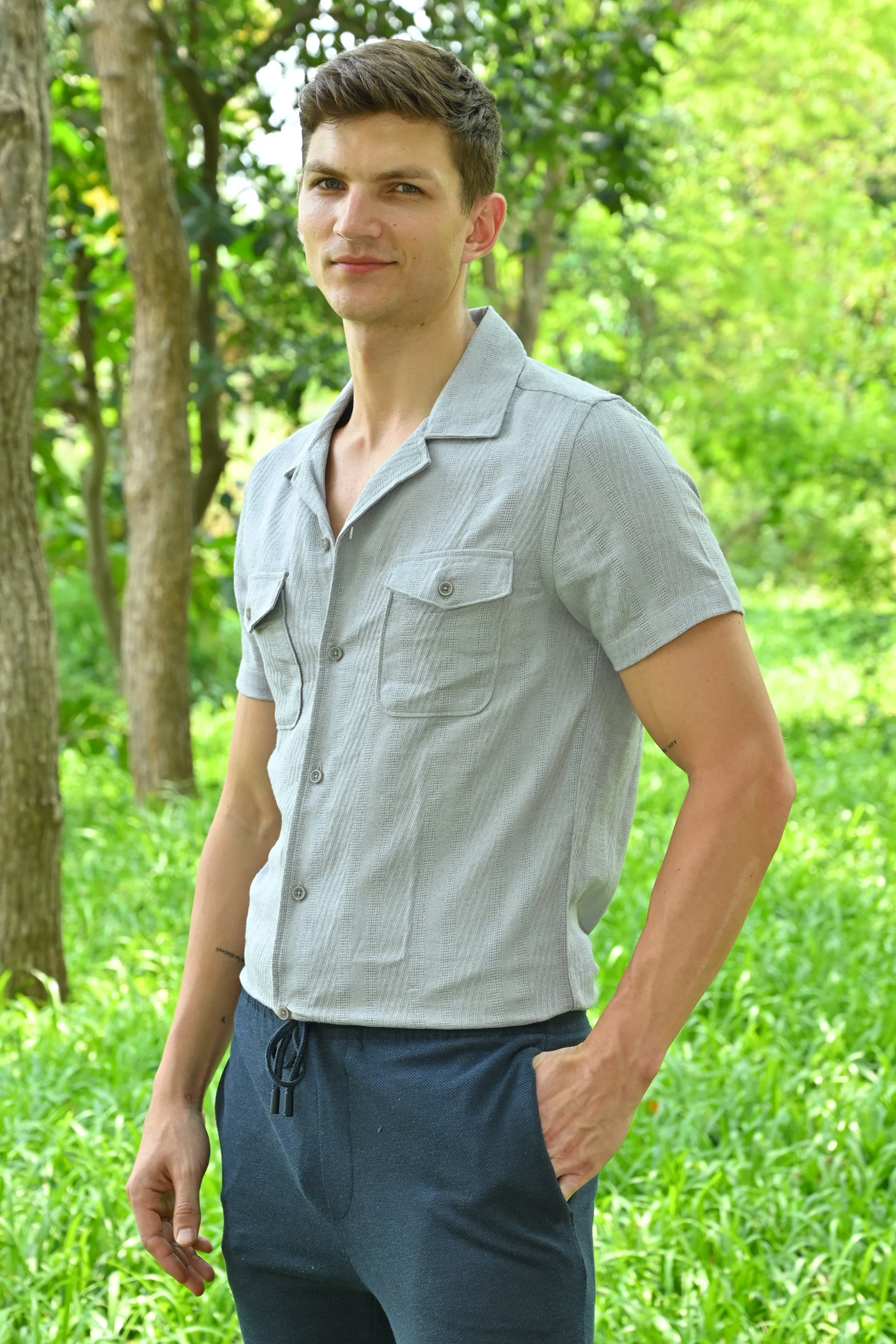 Men Walker Structured Pocketed Plain Shirt Lavender - Image 4