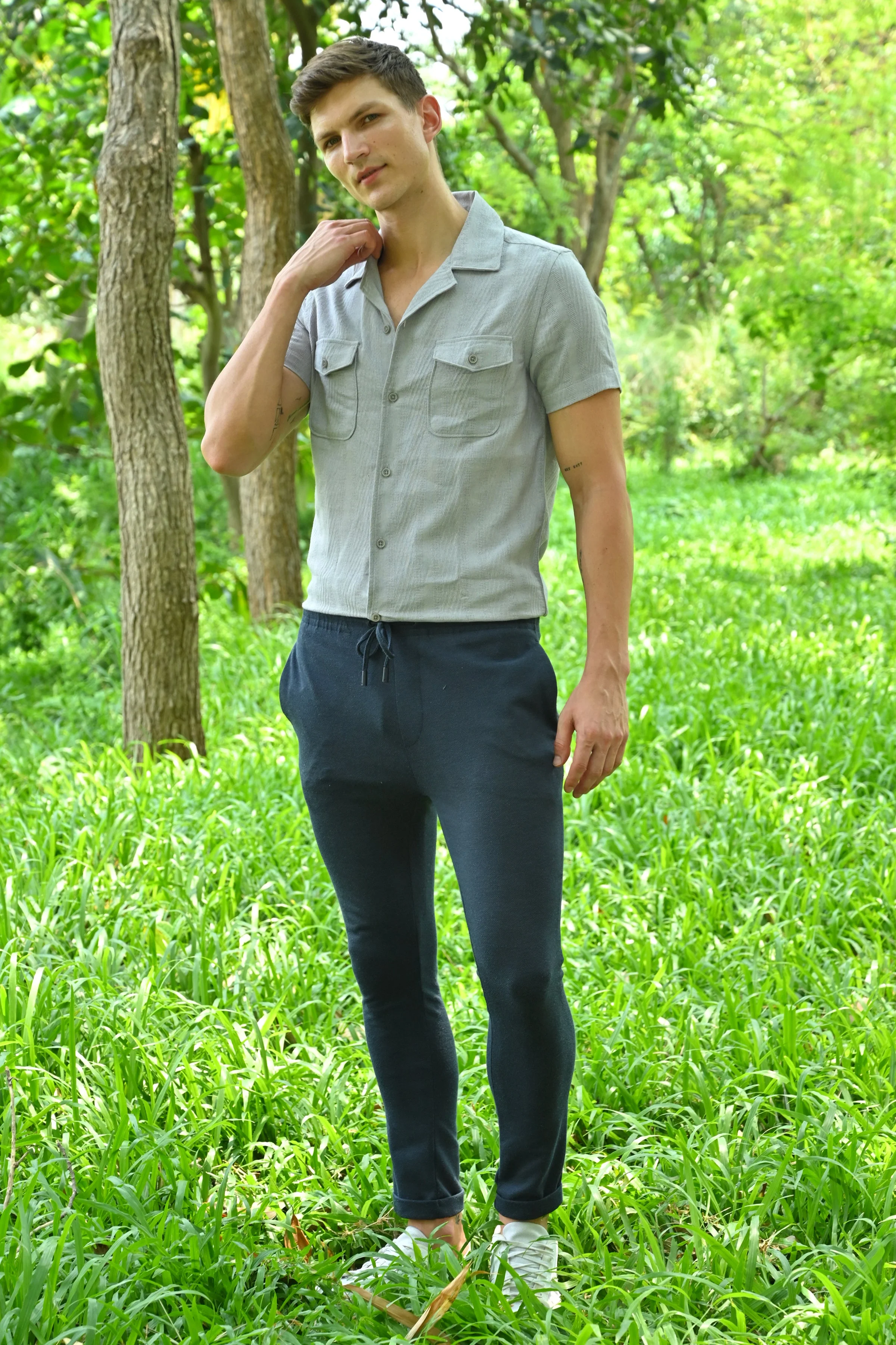 Men Walker Structured Pocketed Plain Shirt Lavender - Image 6
