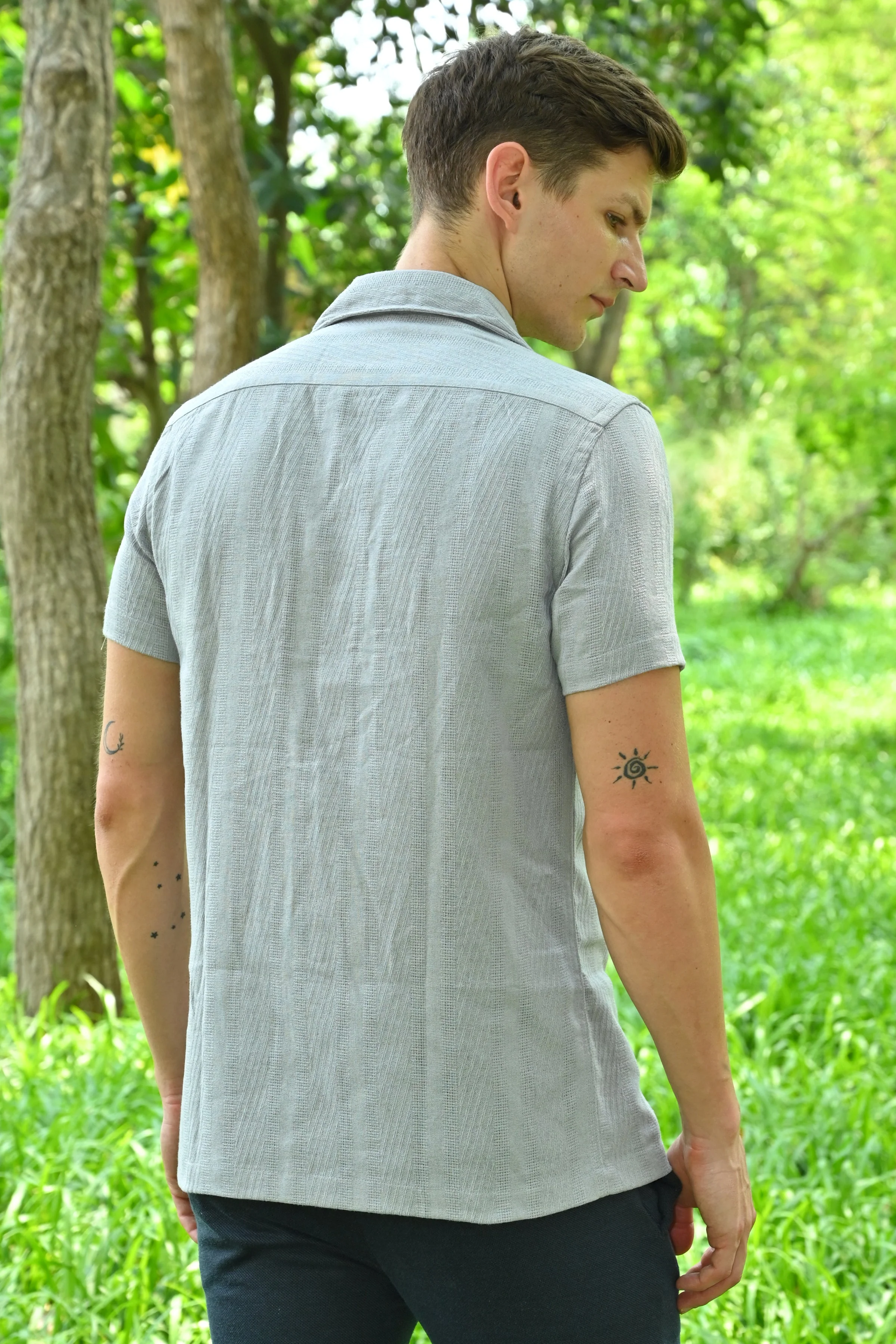 Men Walker Structured Pocketed Plain Shirt Lavender - Image 7