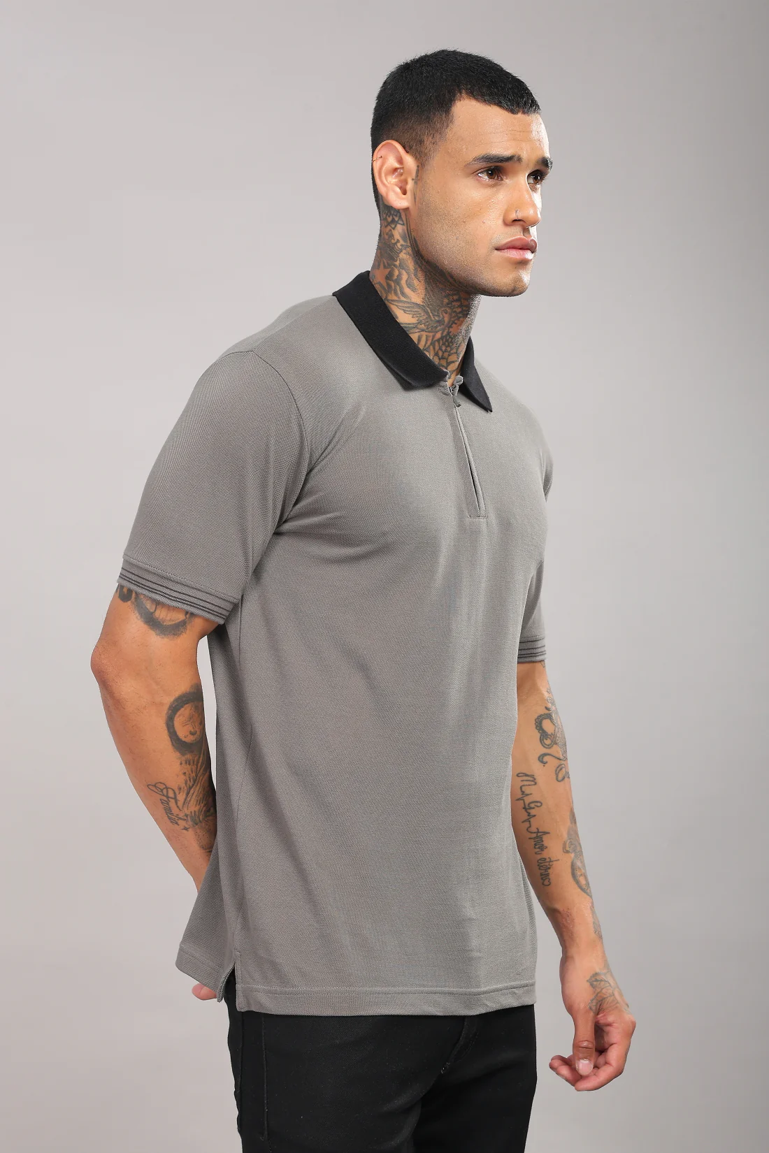 Men Web Grey Regular Fit Polo T-Shirt - Image 2