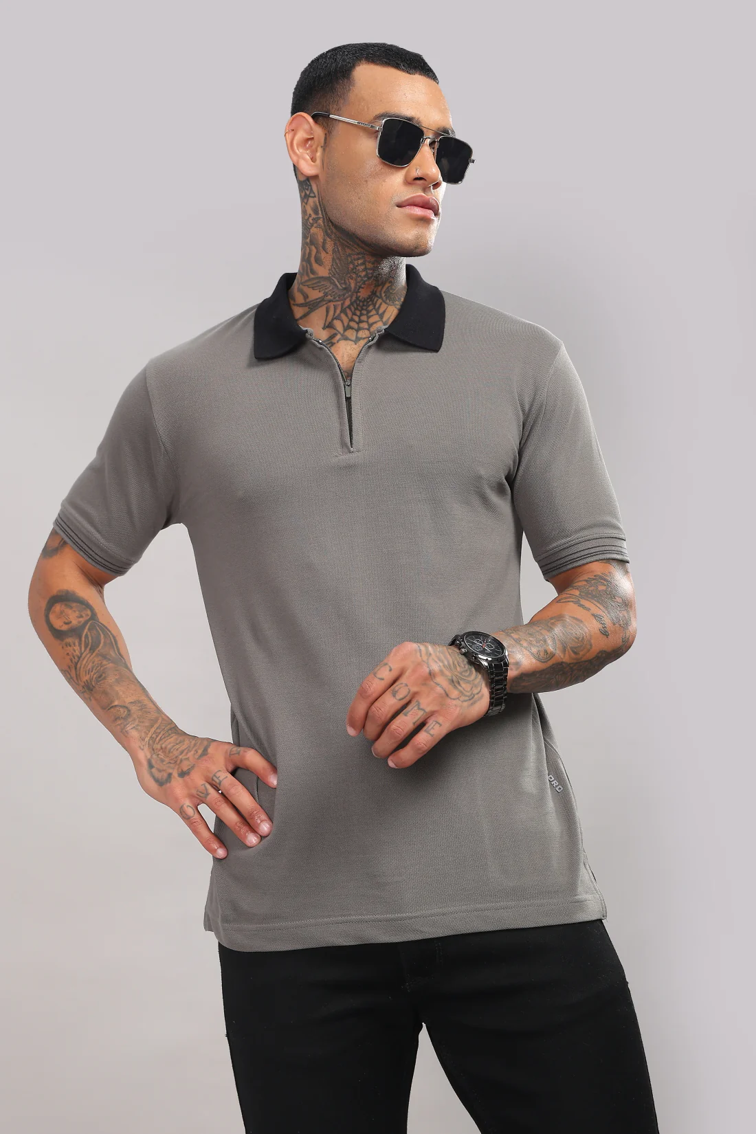 Men Web Grey Regular Fit Polo T-Shirt - Image 4