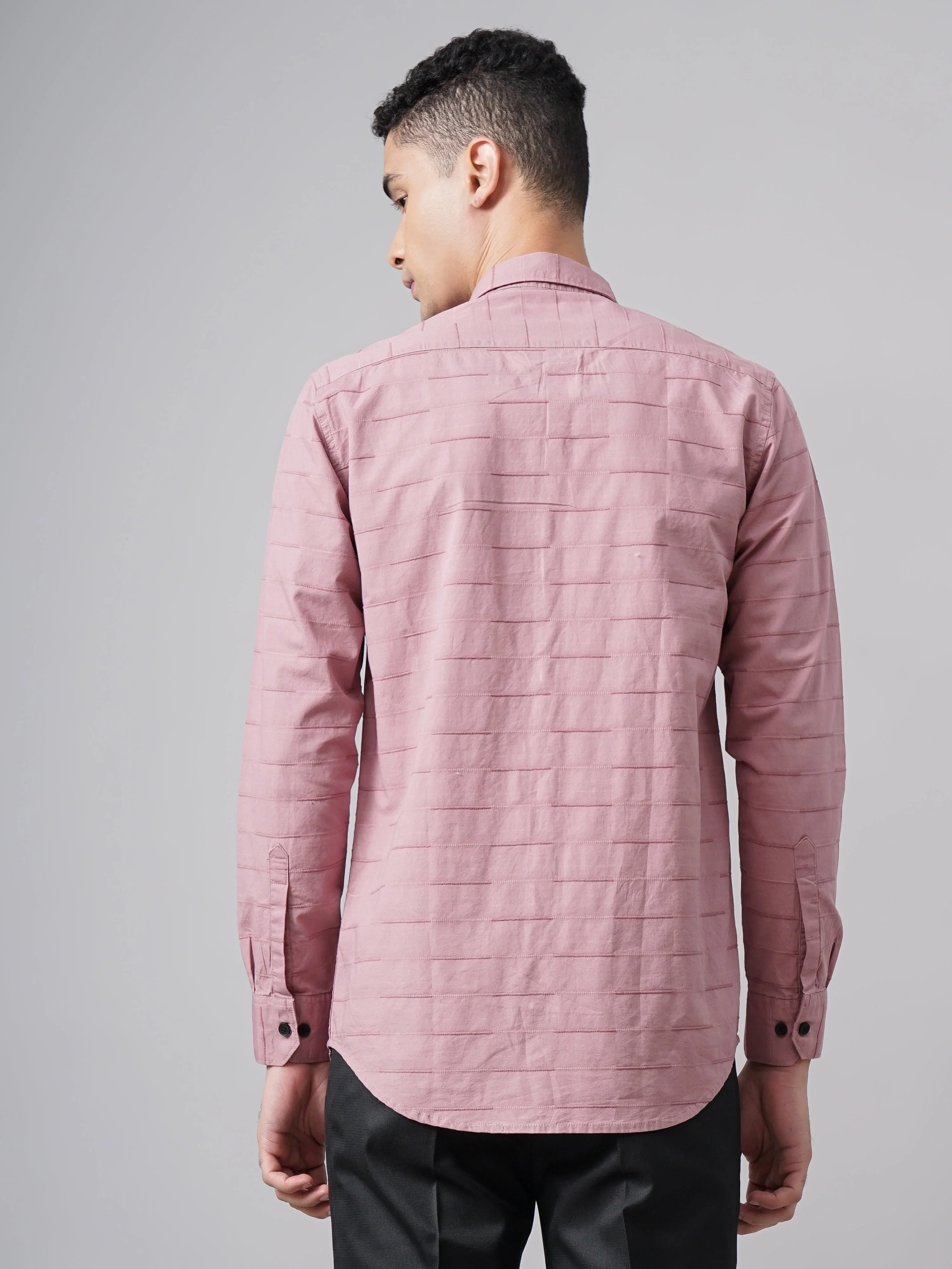 Men Weft Pink Self Striped Shirt - Image 3