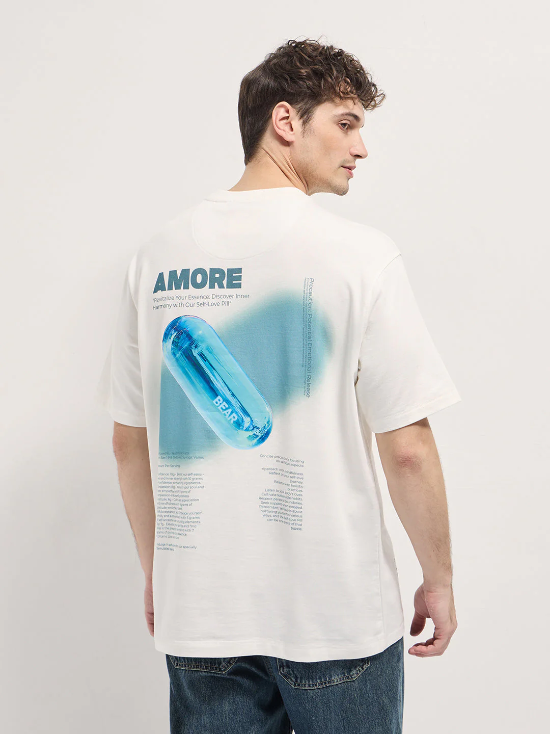 Men White 3D Graphic Back Printed Oversize Crew Neck T-shirt - Image 2