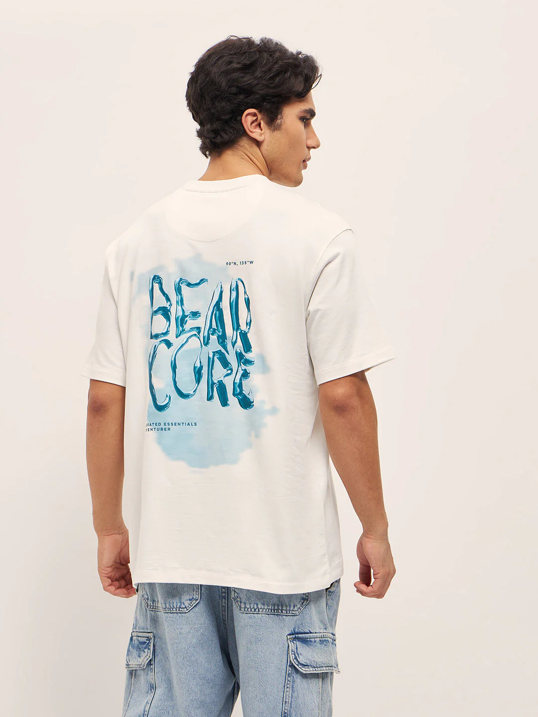Men White 3D graphic Print Crew Neck T-Shirt - Image 2