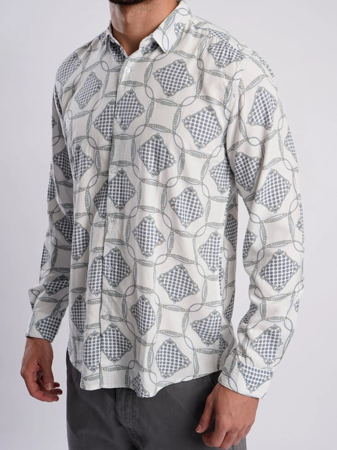 Men White and Blue Abstract Printed Shirt - Image 4
