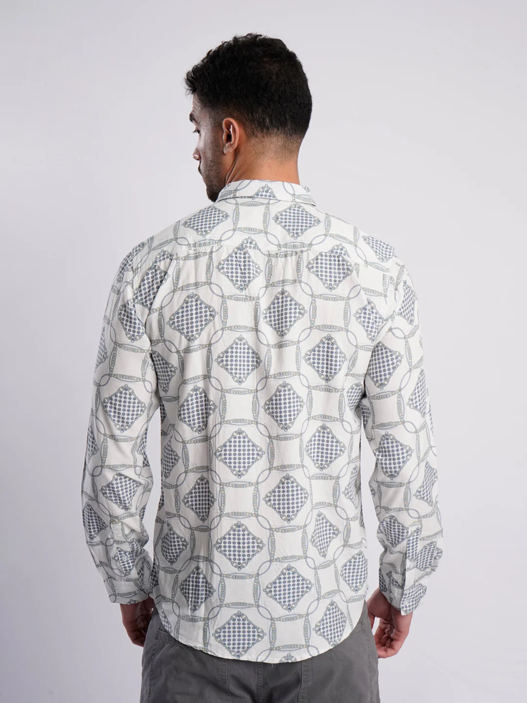 Men White and Blue Abstract Printed Shirt - Image 5