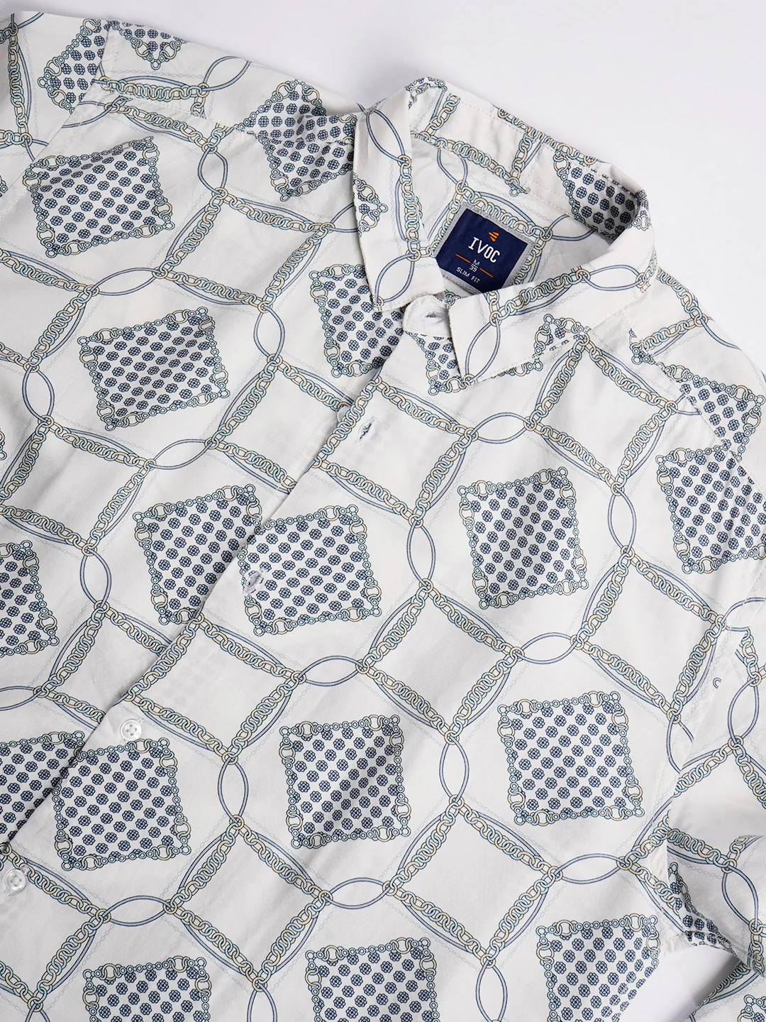 Men White and Blue Abstract Printed Shirt - Image 6