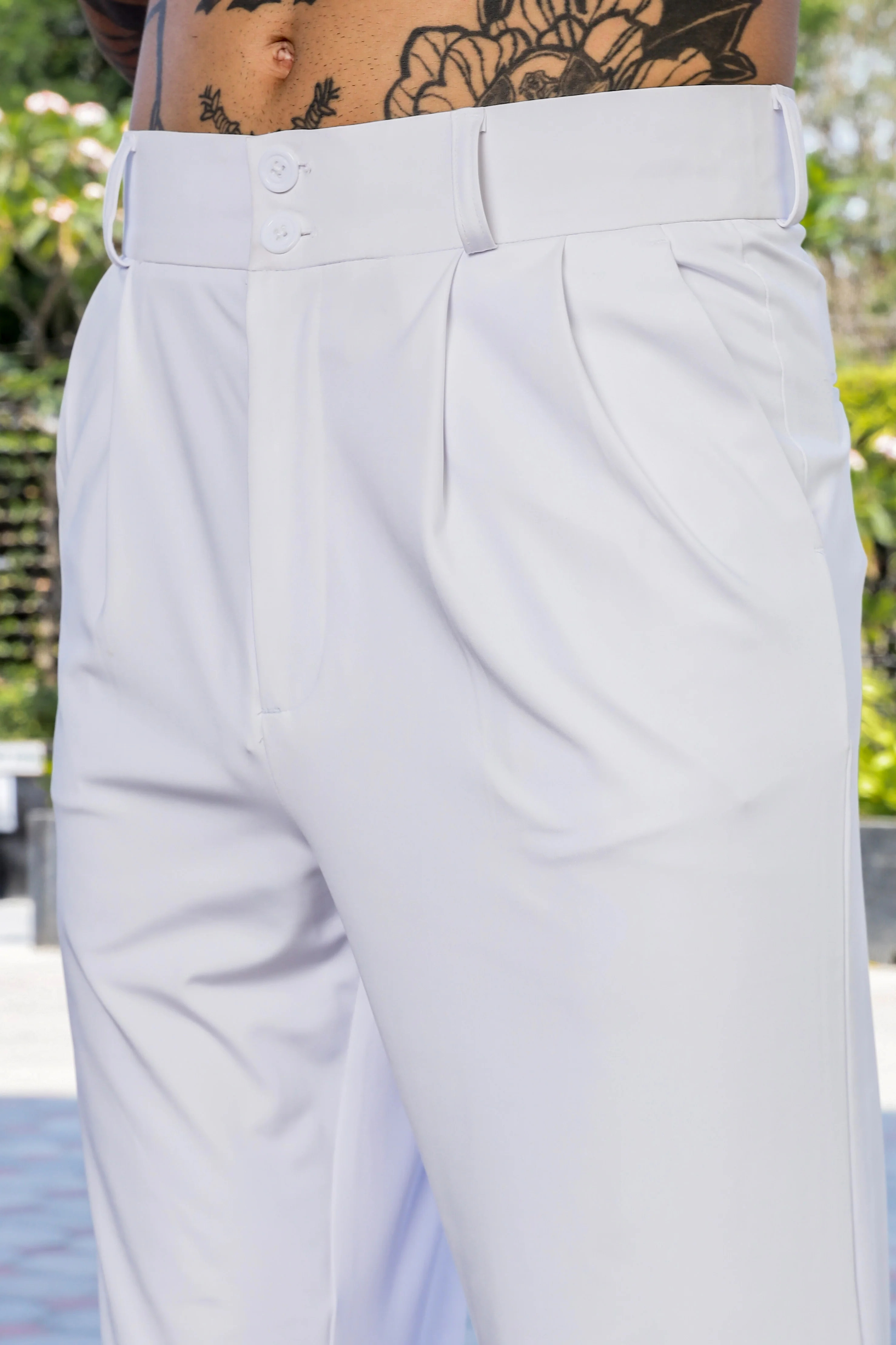 Men White Baggy Korean Trousers - Image 3