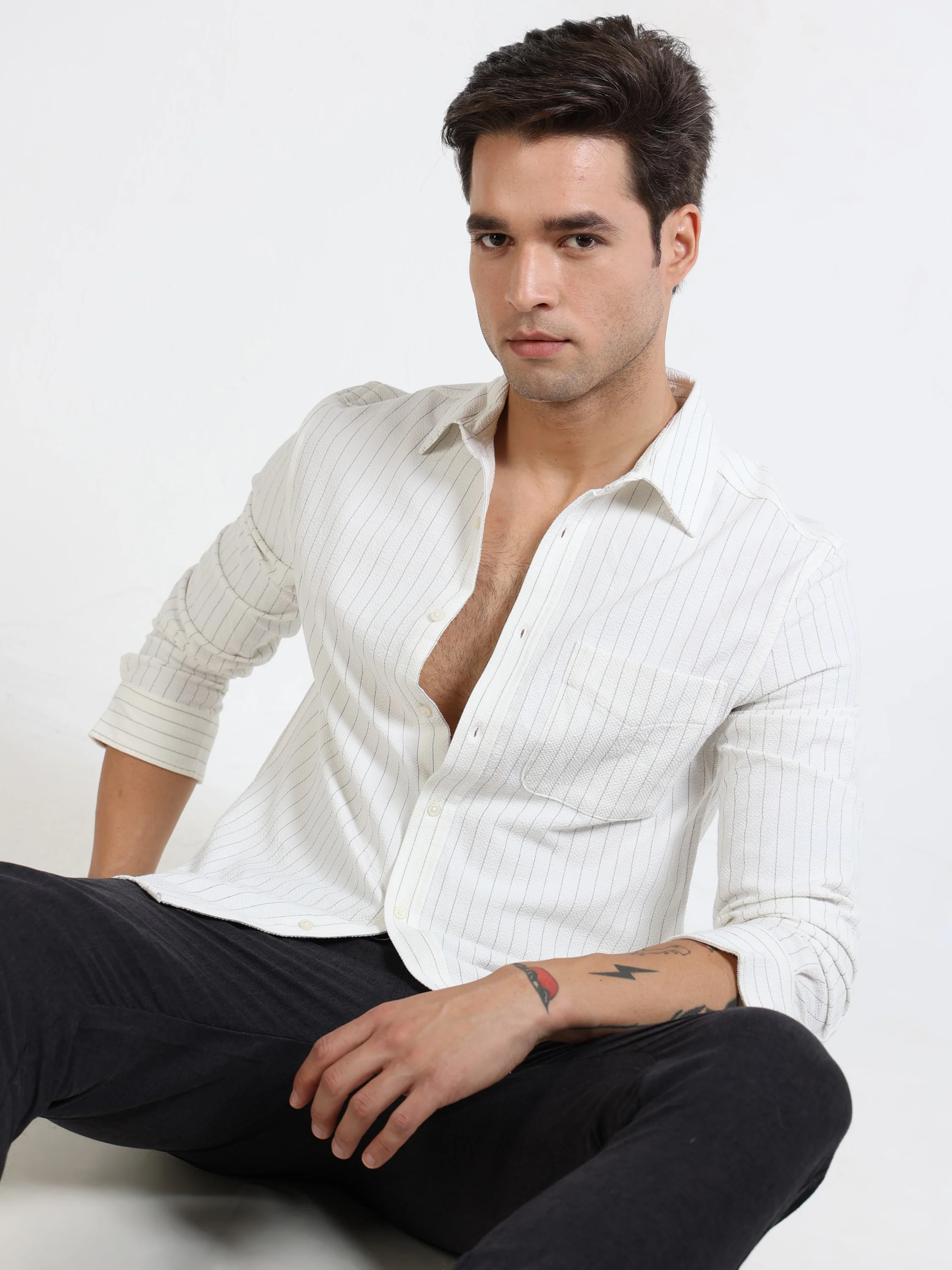 Men Black Striped Casual Shirt - Image 2