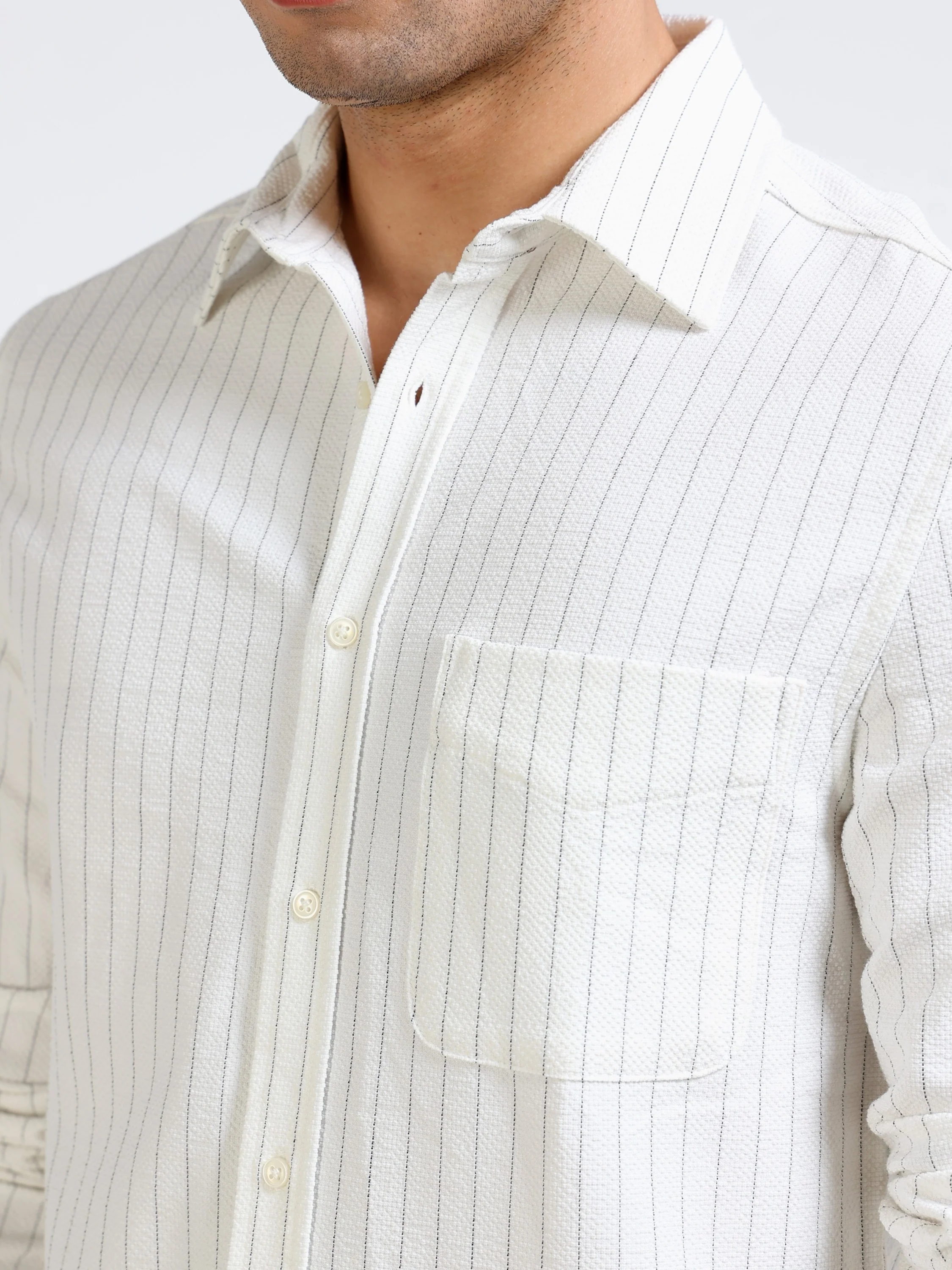 Men Black Striped Casual Shirt - Image 3