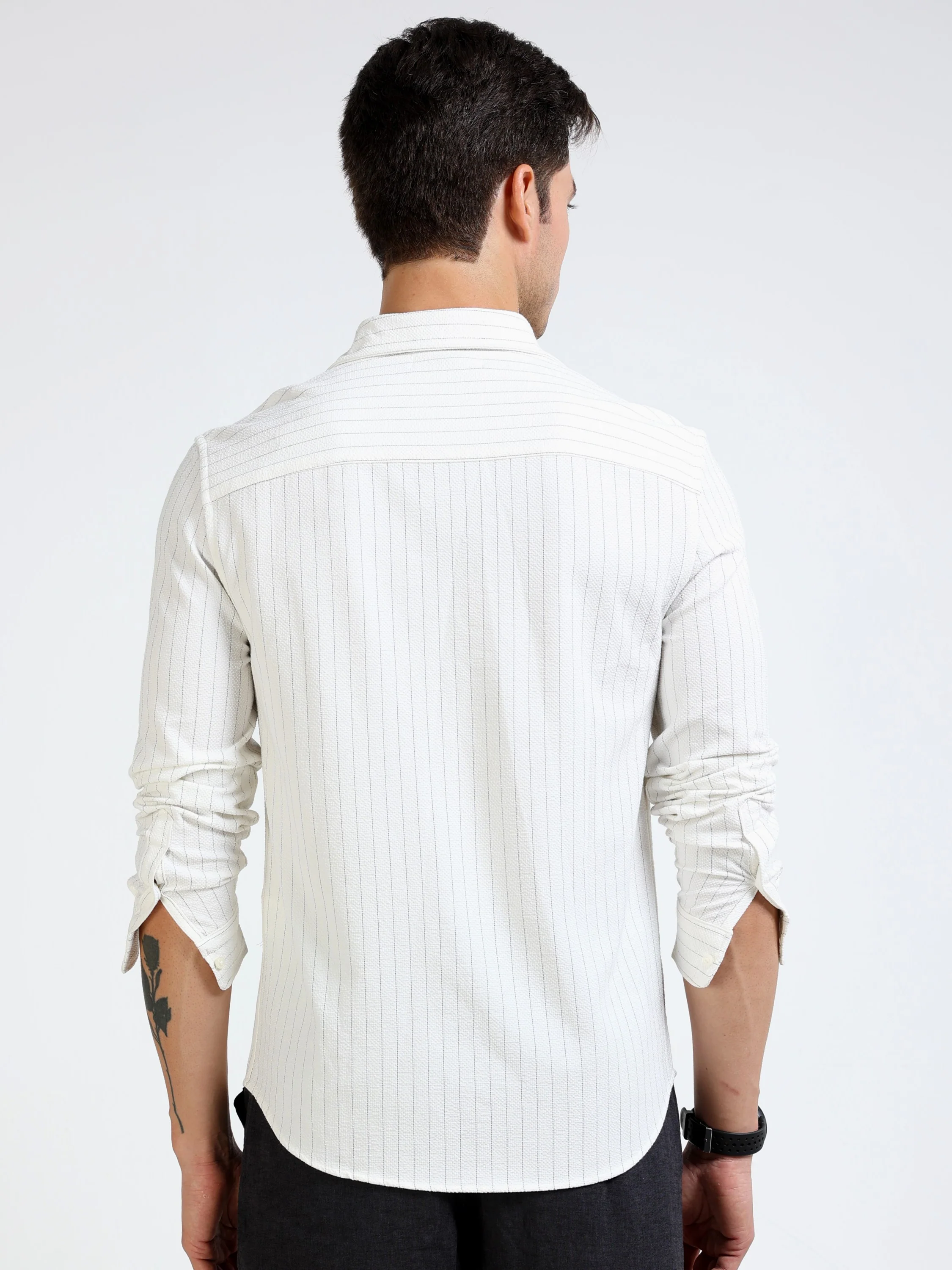 Men Black Striped Casual Shirt - Image 4